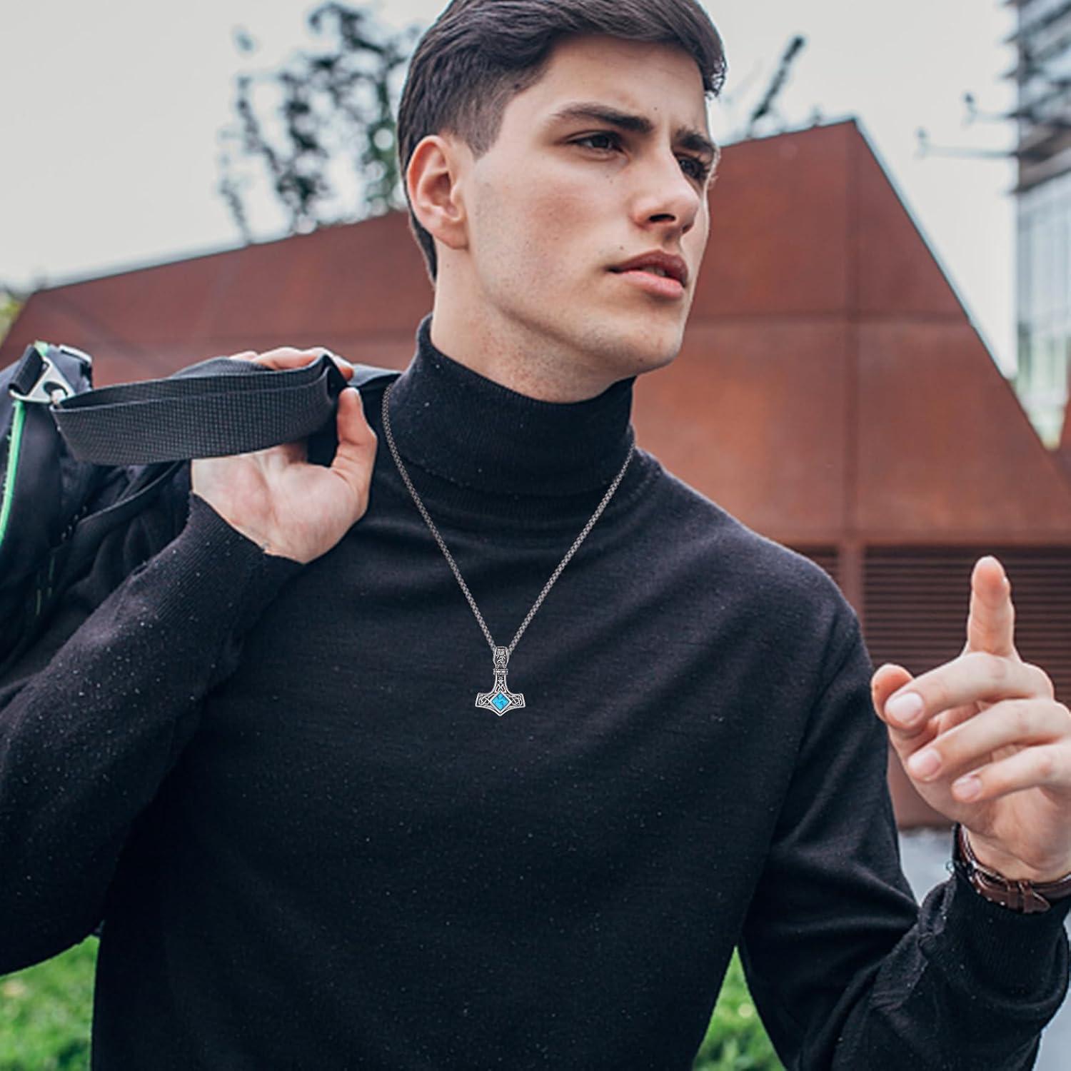 Collar Mjolnir Thor Plata Esterlina 925 con Turquesa 27.5x20mm