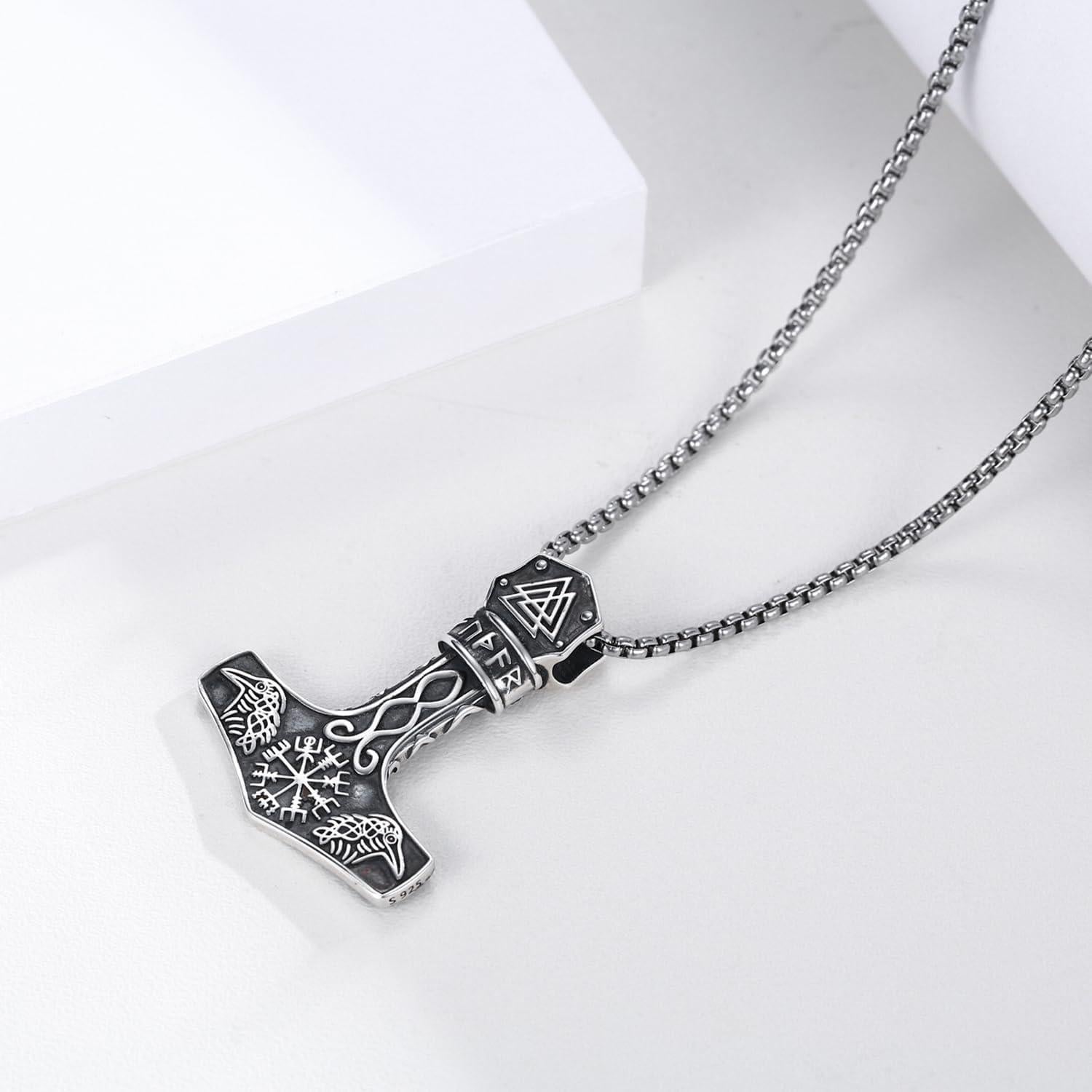 Collar Mjolnir Thor 925 Plata Esterlina Oxidada 55.88 cm