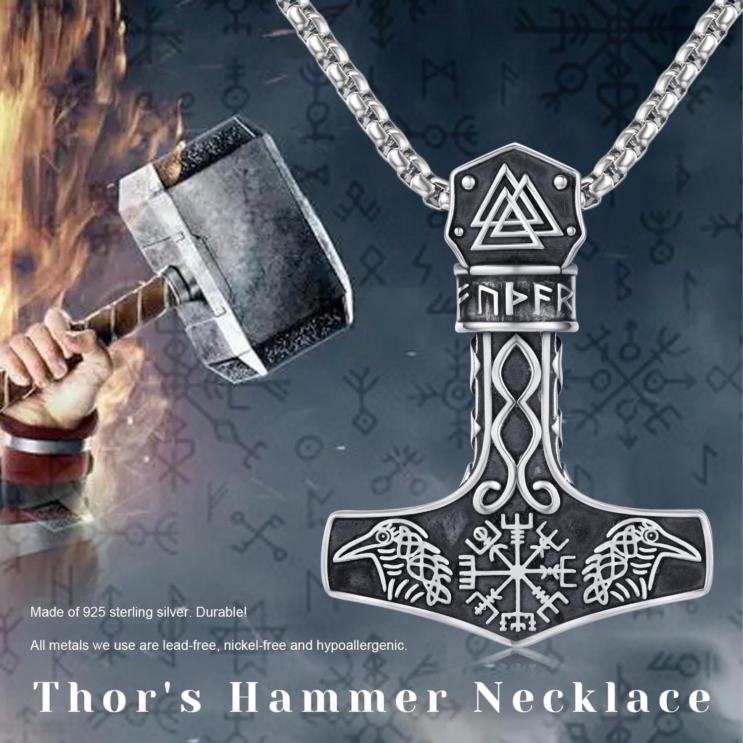 Collar Mjolnir Thor 925 Plata Esterlina Oxidada 55.88 cm