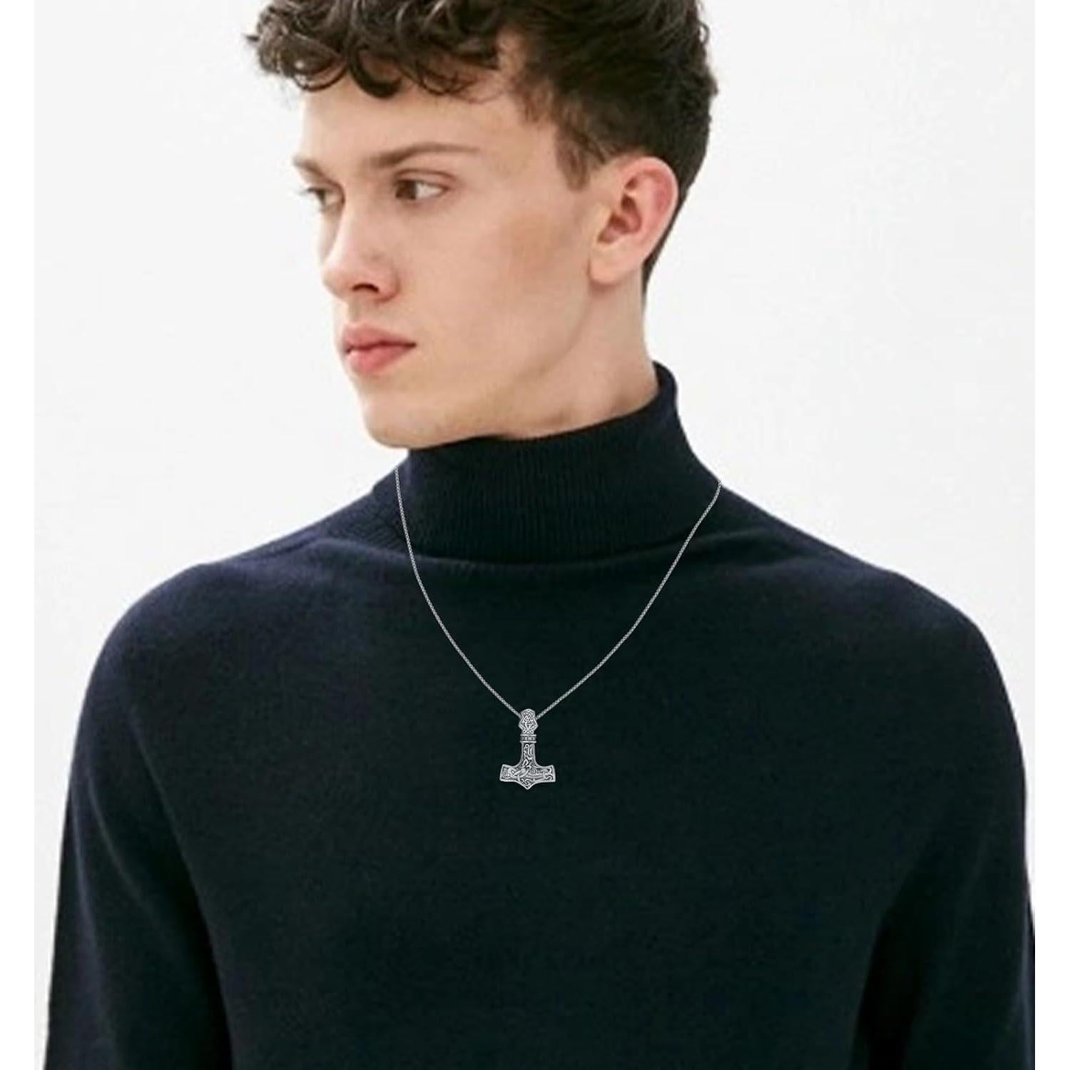 Collar Vikingo de Plata Esterlina 925 con Martillo de Thor