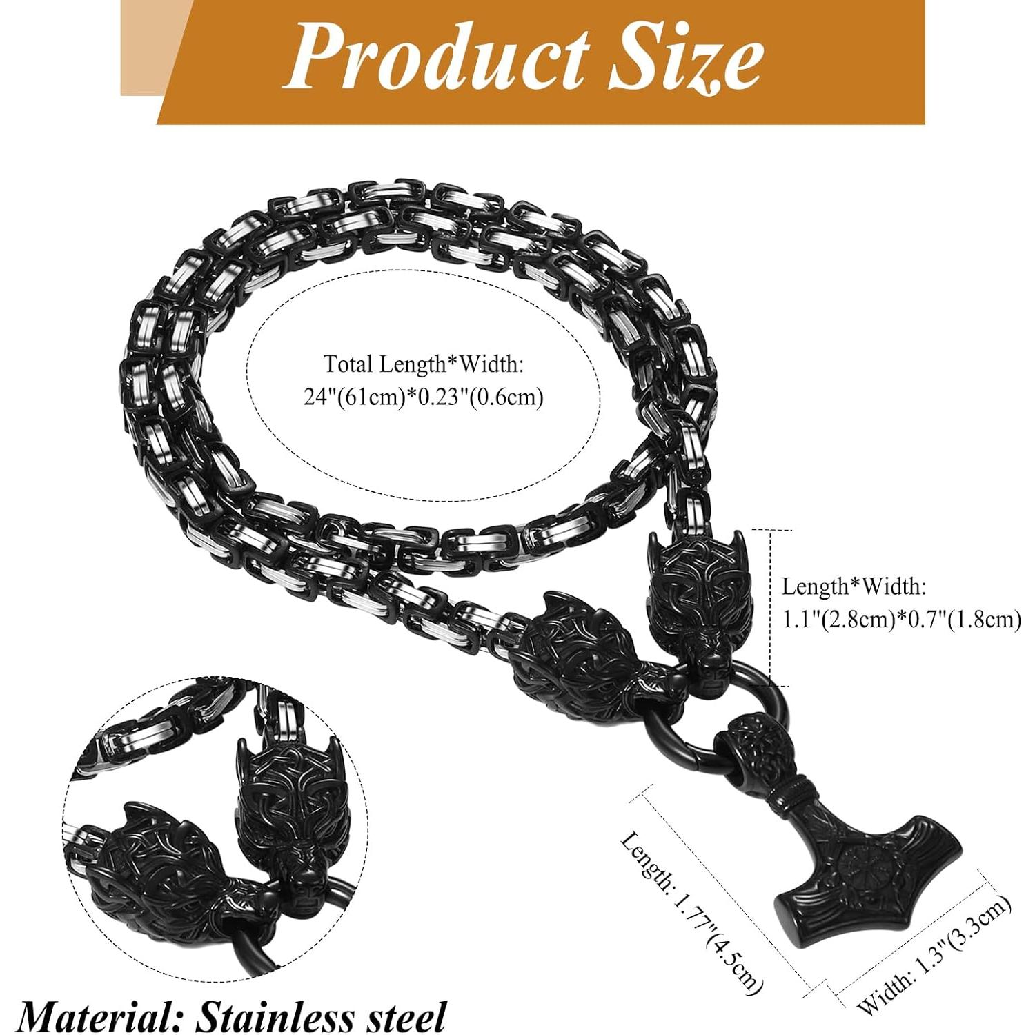 Collar Vikingos OIDEA Martillo de Thor con Cabeza de Lobo 61cm