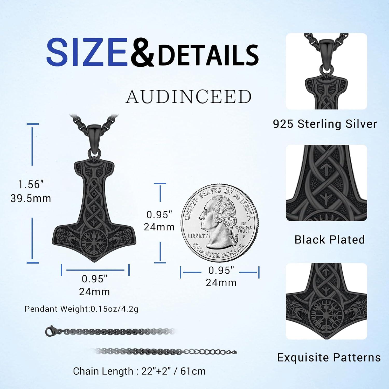 Collar Martillo de Thor AUDINCEED Plata Esterlina 925 55.88 cm