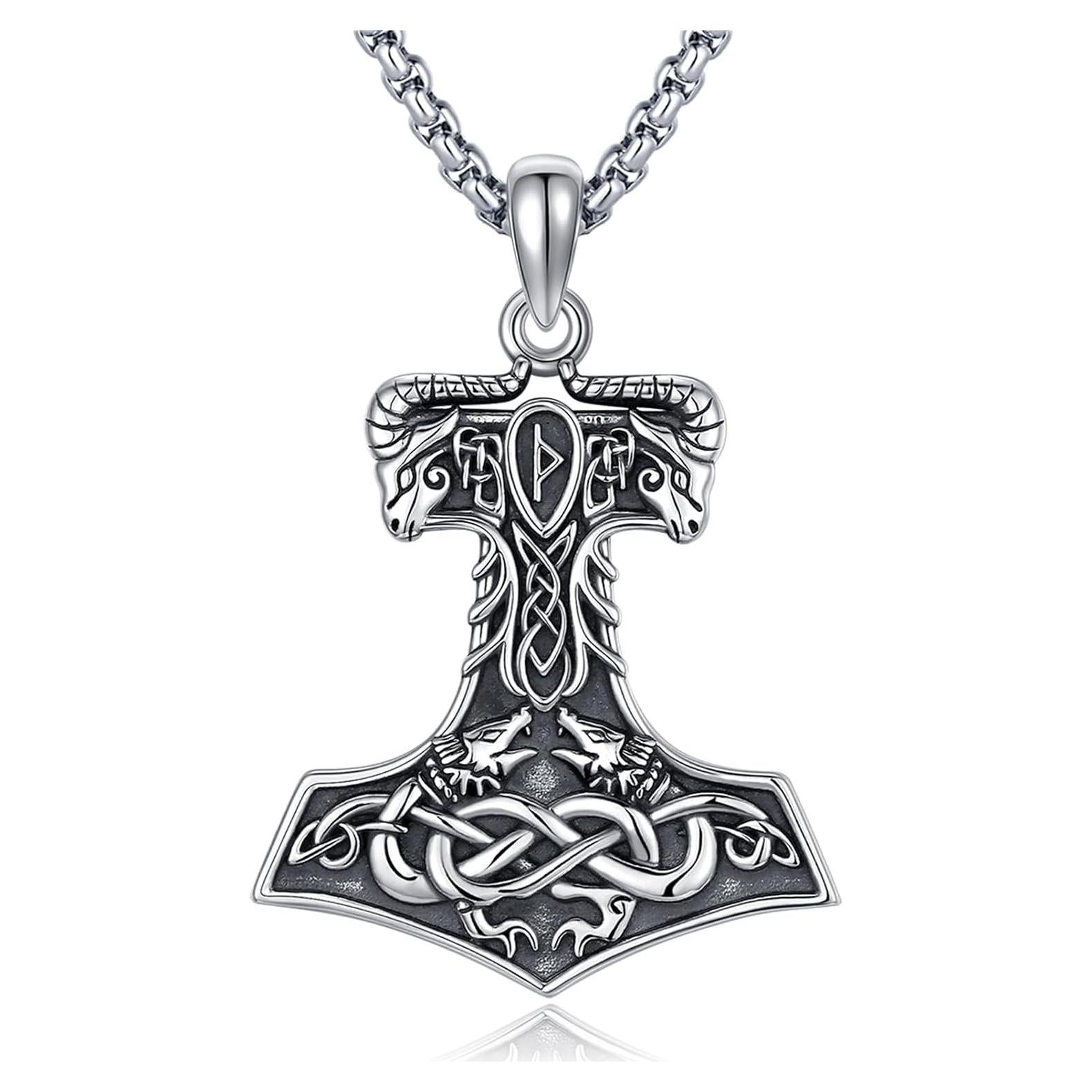 Collar de Martillo de Thor Mjolnir Plata Esterlina 925 Hombres