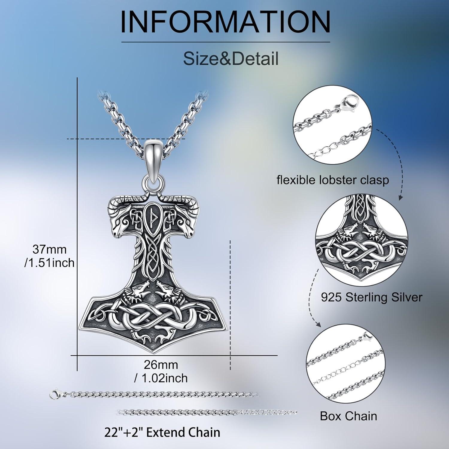 Collar de Martillo de Thor Mjolnir Plata Esterlina 925 Hombres