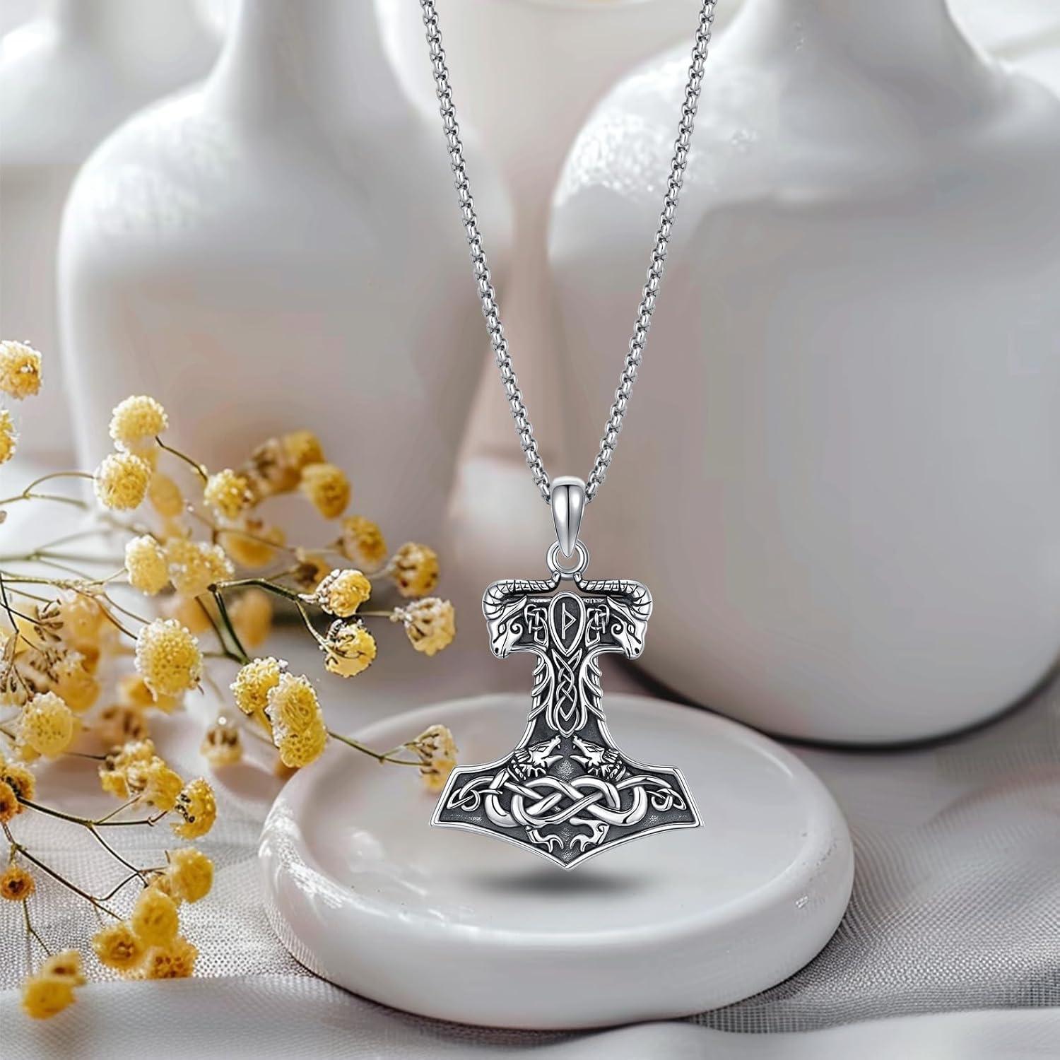 Collar de Martillo de Thor Mjolnir Plata Esterlina 925 Hombres