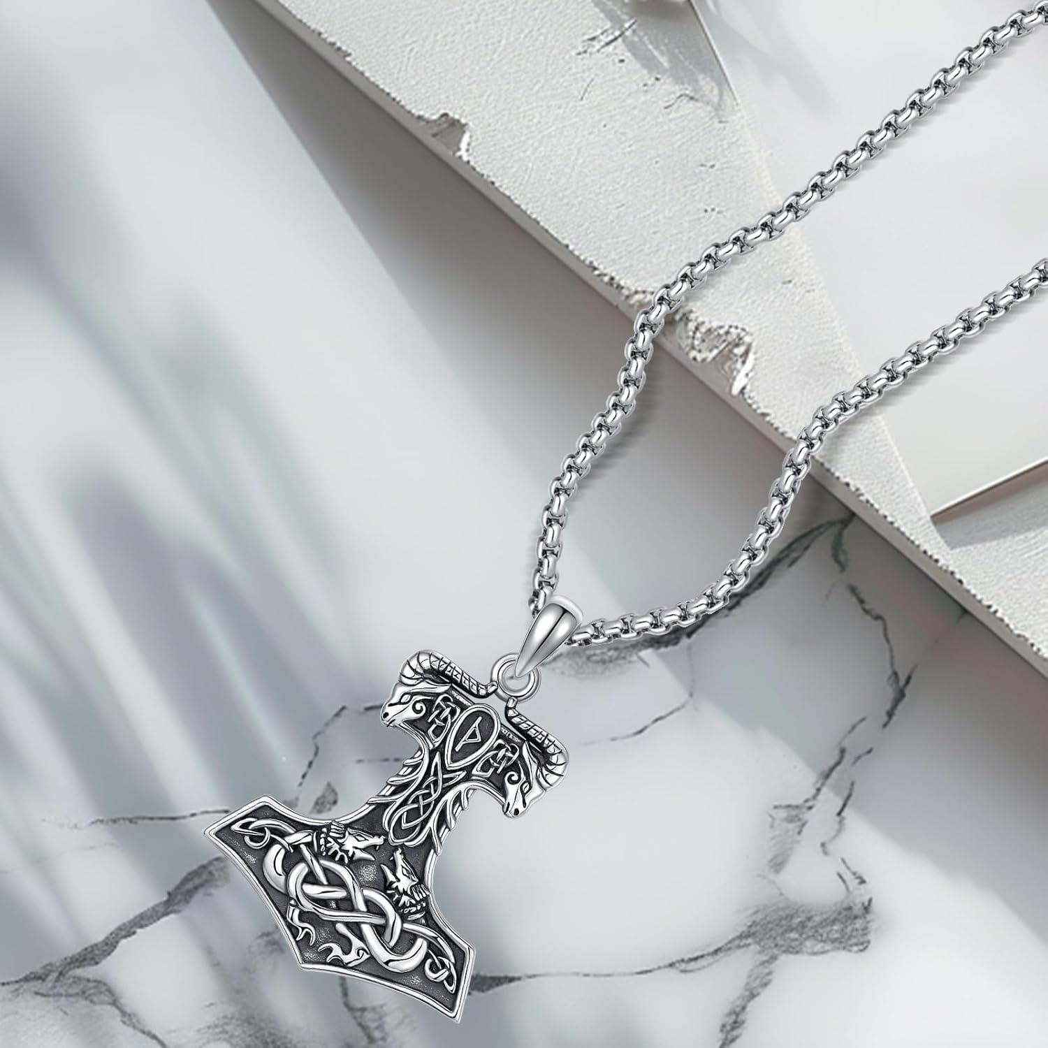 Collar de Martillo de Thor Mjolnir Plata Esterlina 925 Hombres