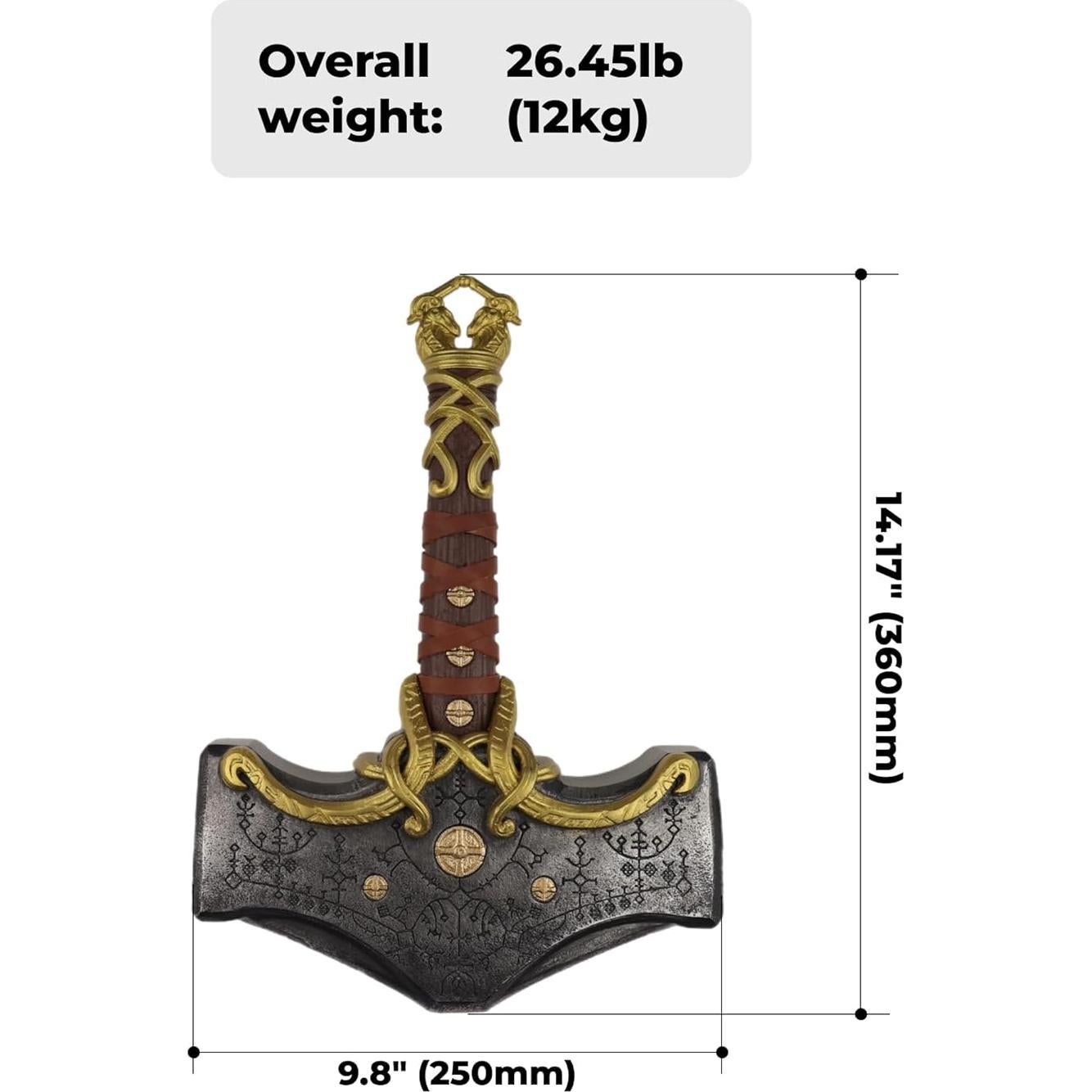 Martillo Mjolnir de Metal Sólido 12 kg - Thor GOW Ragnarok