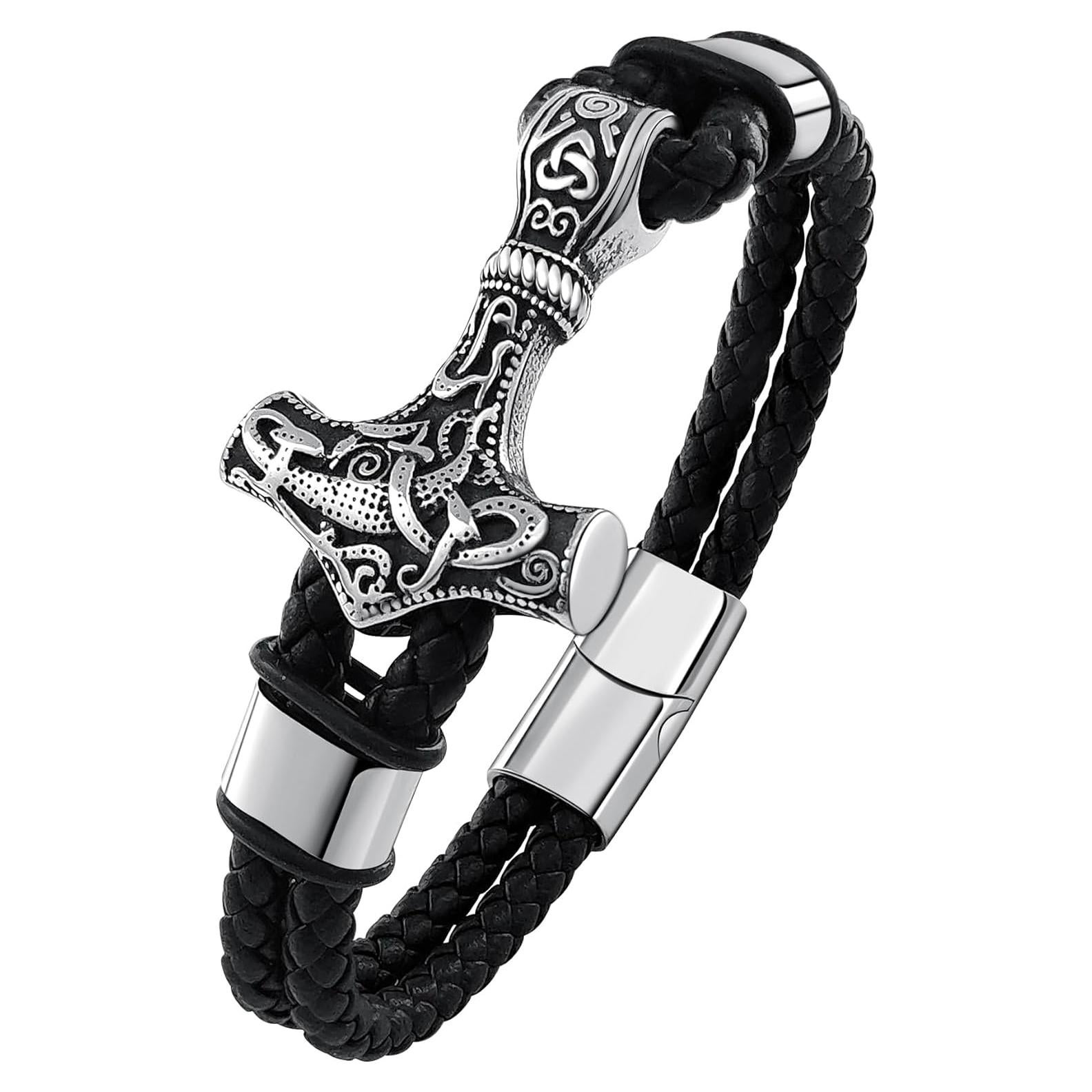 Pulsera Vikinga de Cuero con Martillo de Thor - Joyas Hoyazvet