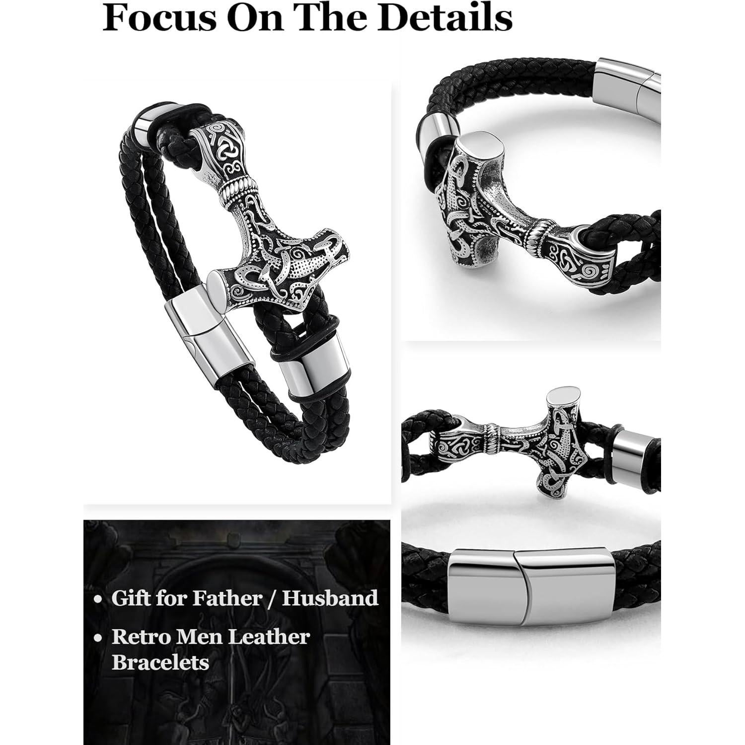 Pulsera Vikinga de Cuero con Martillo de Thor - Joyas Hoyazvet