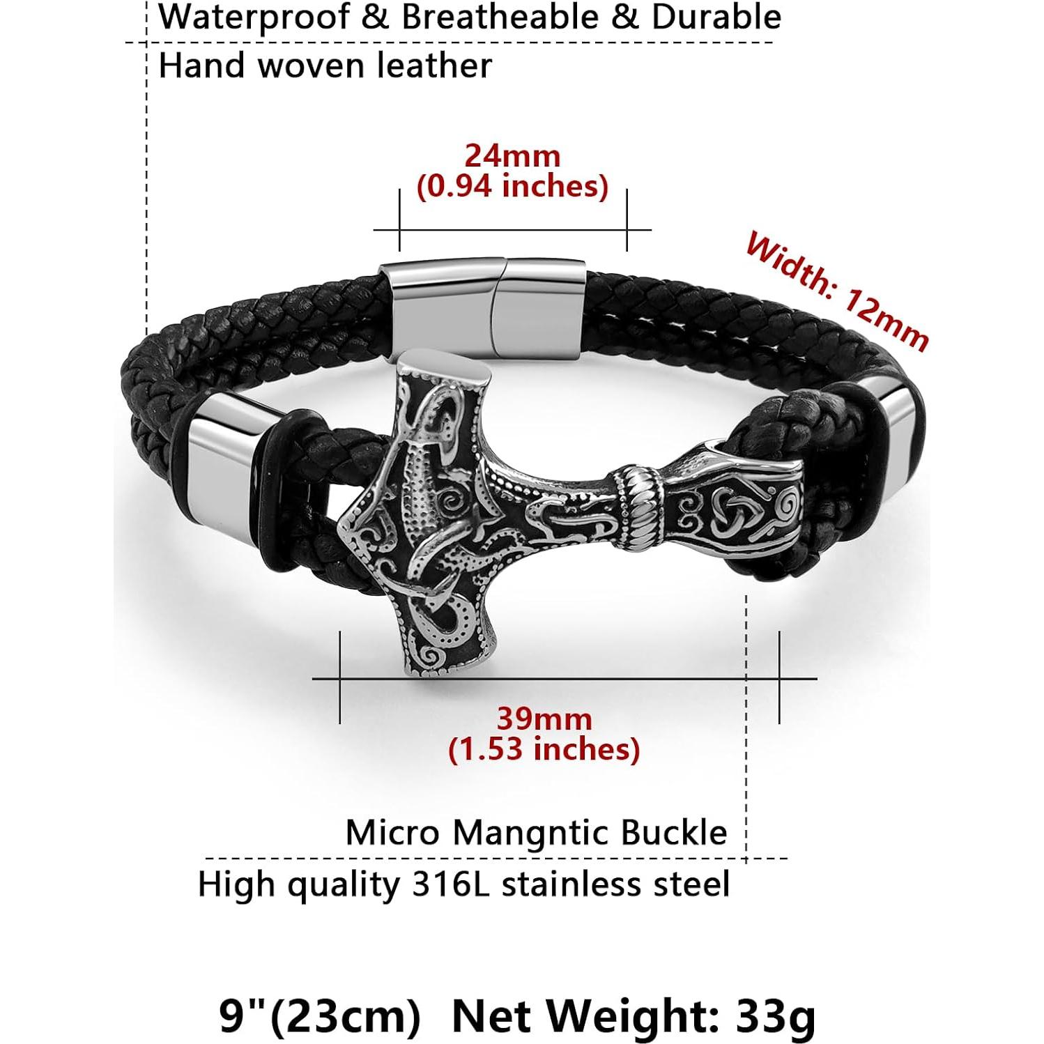 Pulsera Vikinga de Cuero con Martillo de Thor - Joyas Hoyazvet