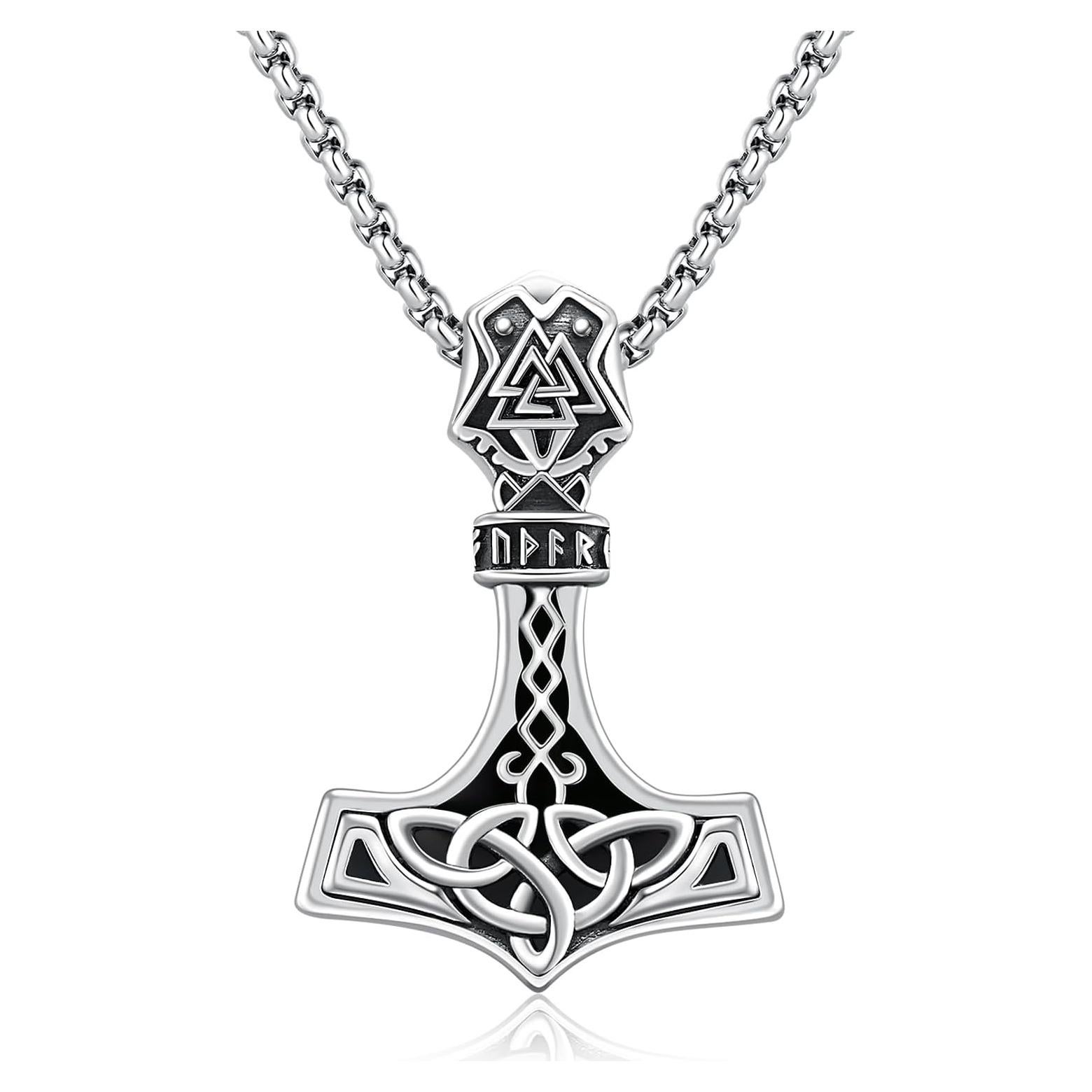 Collar Vikingo Mjolnir 925 Plata Esterlina con Ónice Negro