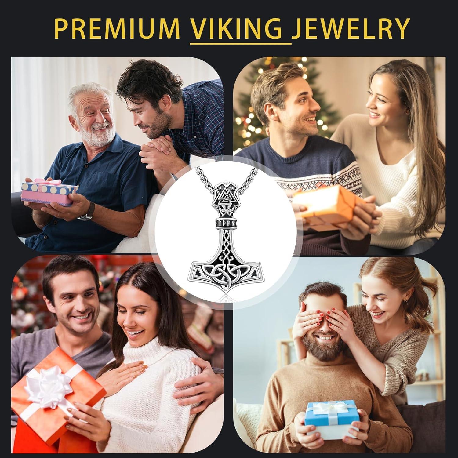 Collar Vikingo Mjolnir 925 Plata Esterlina con Ónice Negro