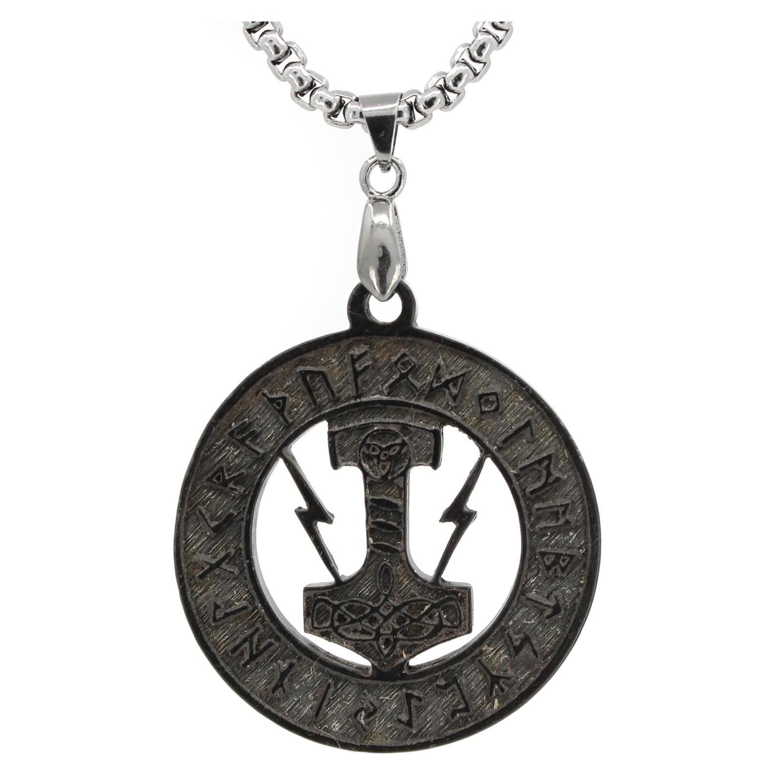 Colgante Vikingo de Cuerno de Buey con Martillo de Thor - 61 cm