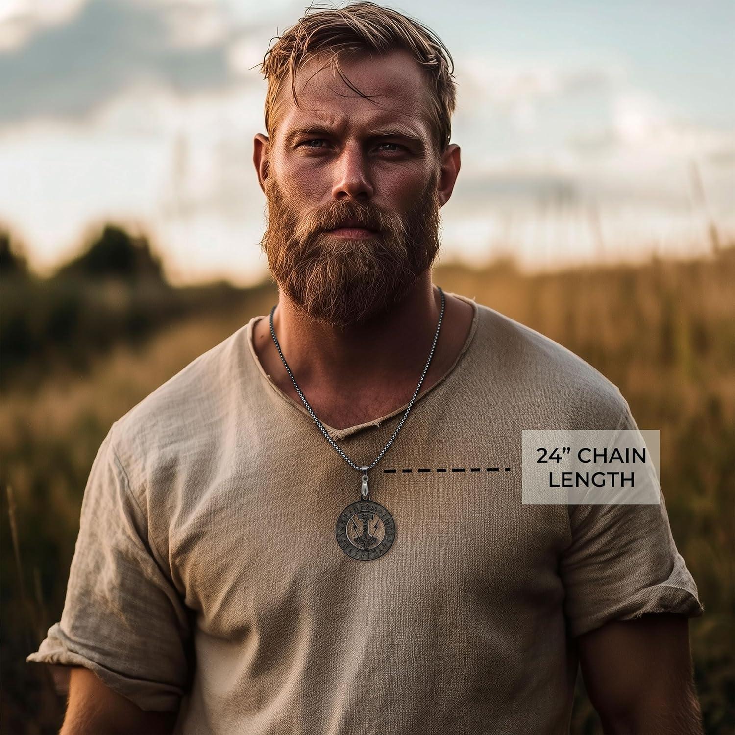 Colgante Vikingo de Cuerno de Buey con Martillo de Thor - 61 cm