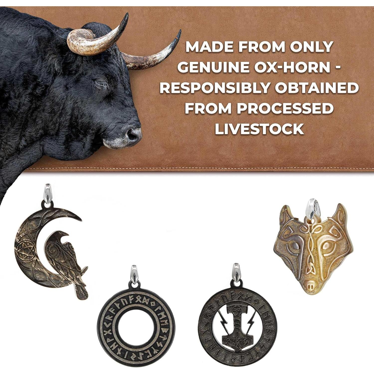 Colgante Vikingo de Cuerno de Buey con Martillo de Thor - 61 cm