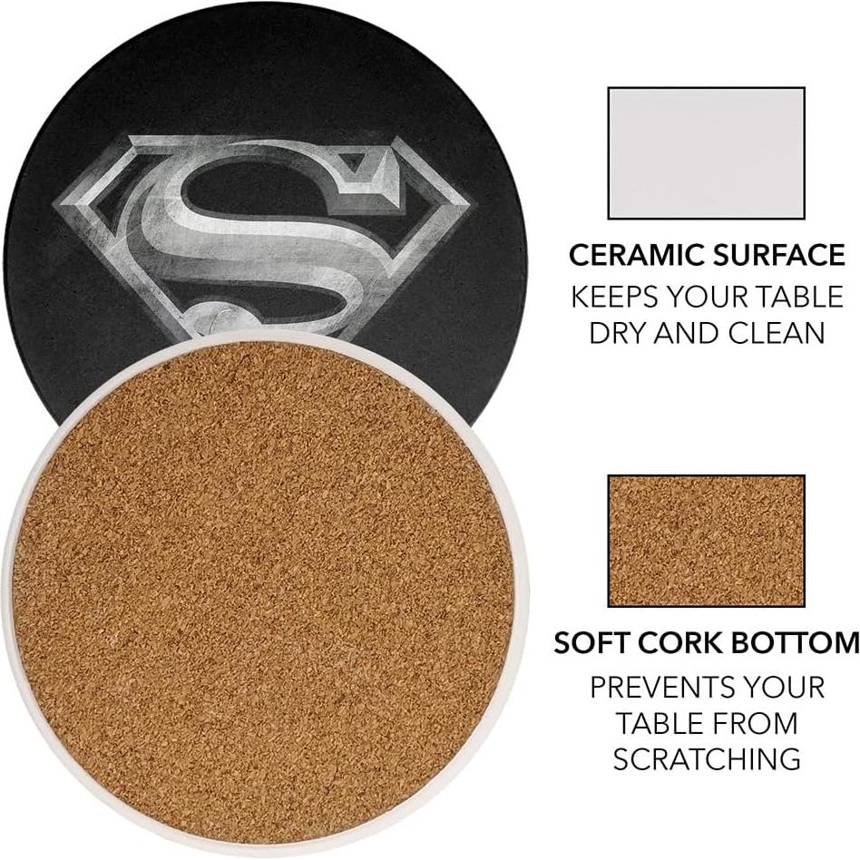 Set de 2 Posavasos Cerámicos Superman 9.9 cm con Base de Corcho