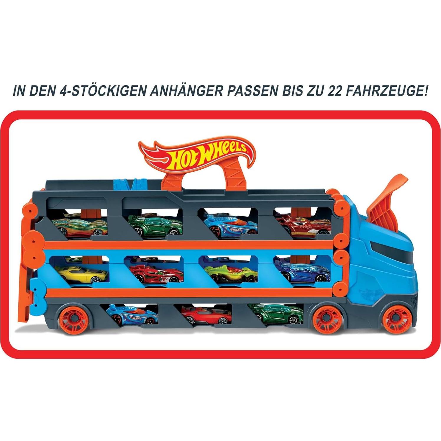 Transportador Hot Wheels HGH33 con 3 Coches y Pista 1.8m
