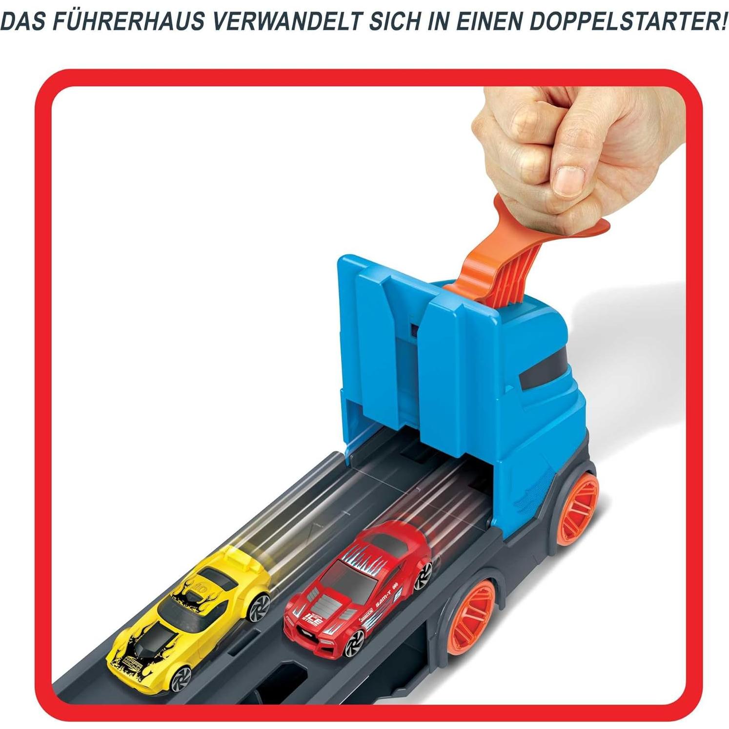 Transportador Hot Wheels HGH33 con 3 Coches y Pista 1.8m