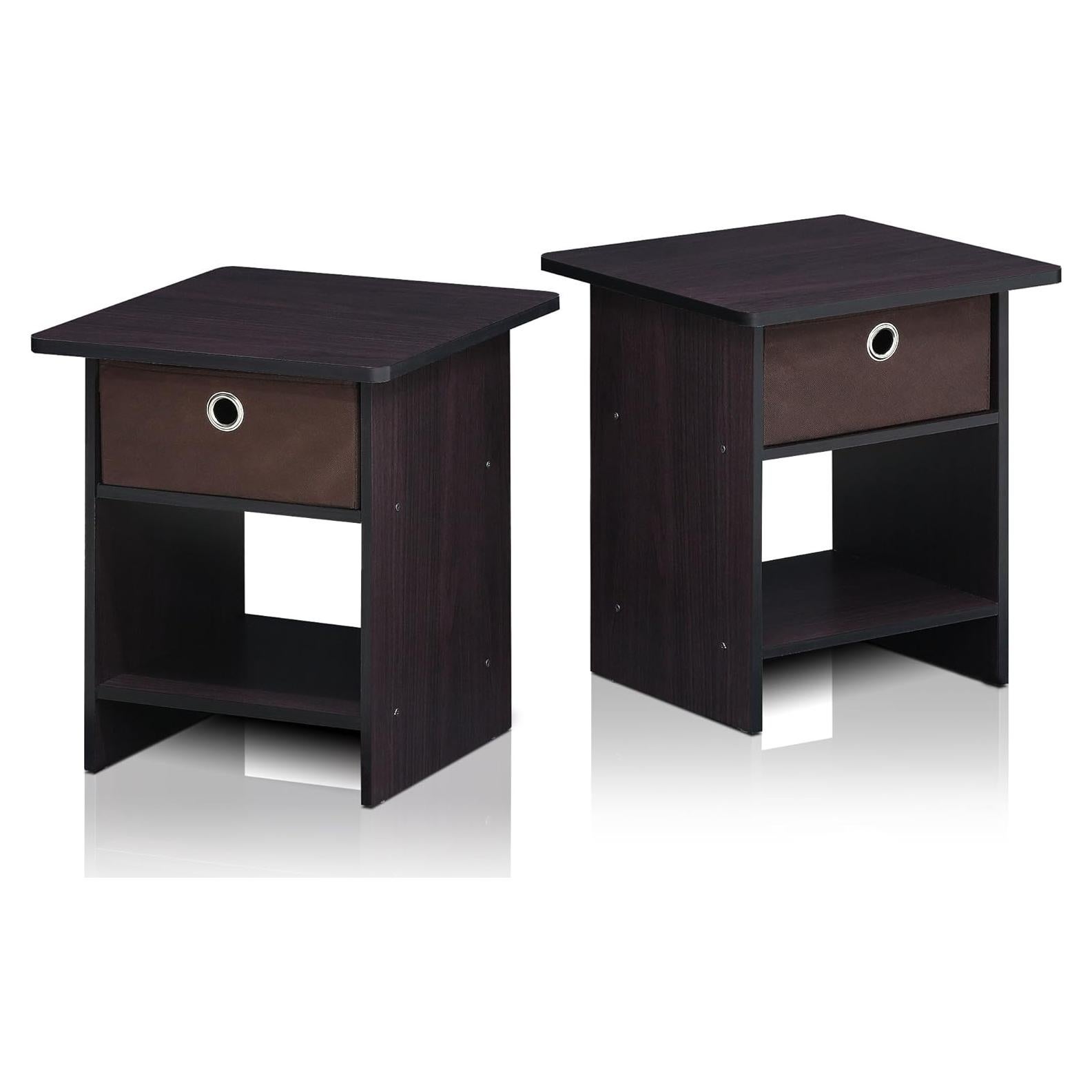 Mesa de extremo Furinno Dario 2-Pack con cajón Nogal oscuro