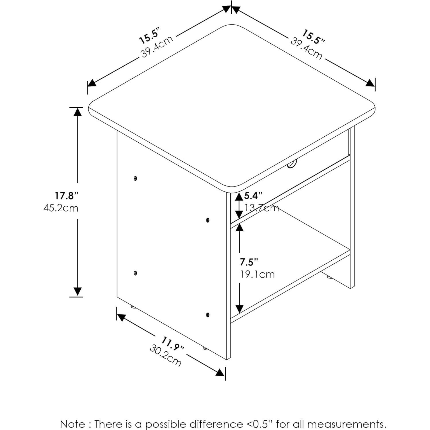Mesa de extremo Furinno Dario 2-Pack con cajón Nogal oscuro