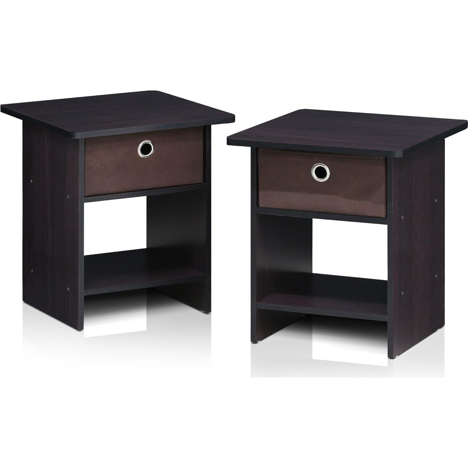 Mesa de extremo Furinno Dario 2-Pack con cajón Nogal oscuro