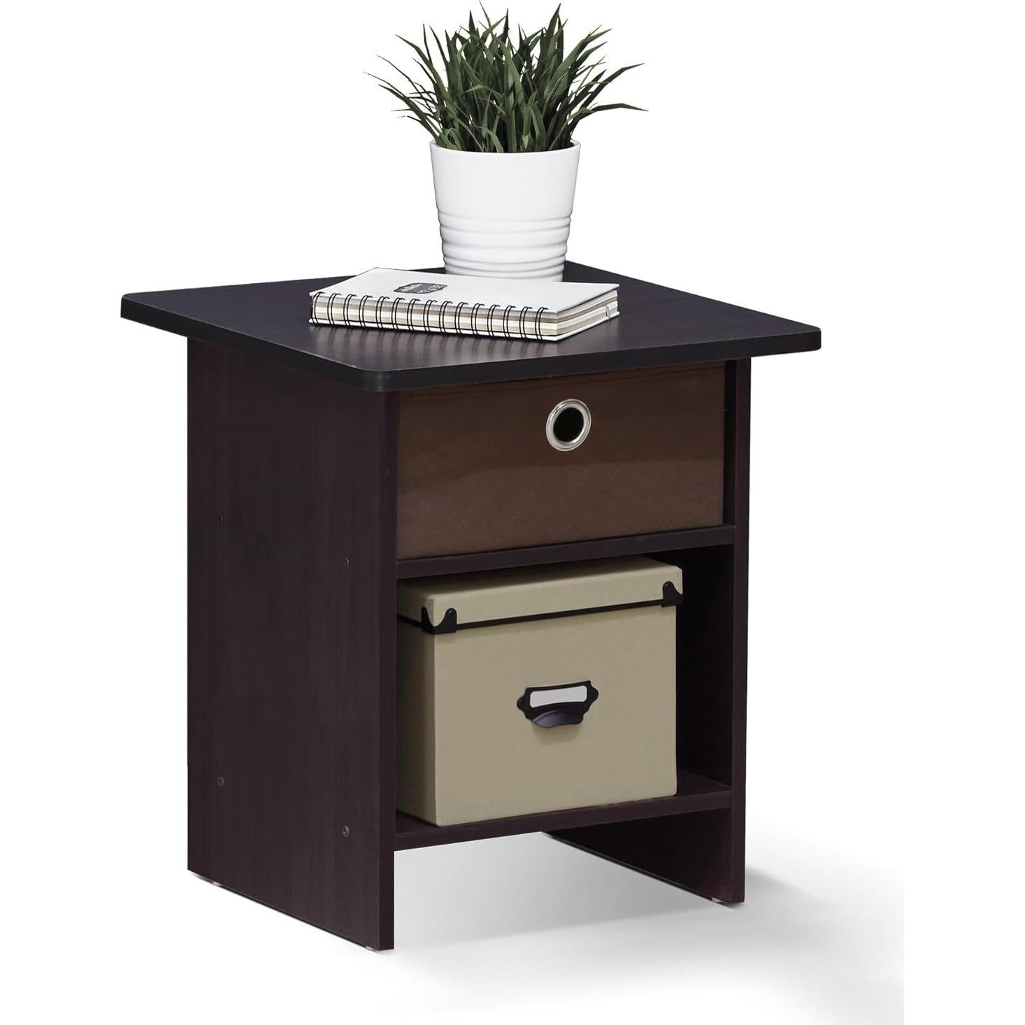 Mesa de extremo Furinno Dario 2-Pack con cajón Nogal oscuro