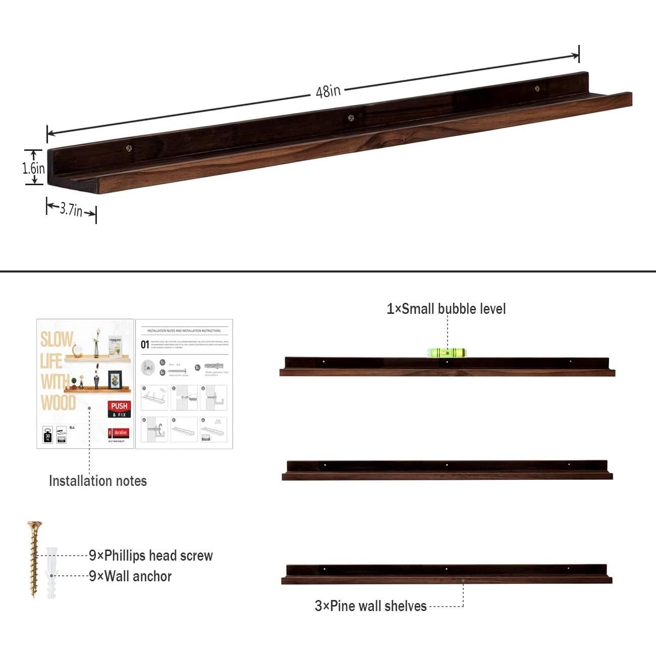 Estanterías Flotantes de Madera AZSKY 48" Nogal Profundo - Juego de 3
