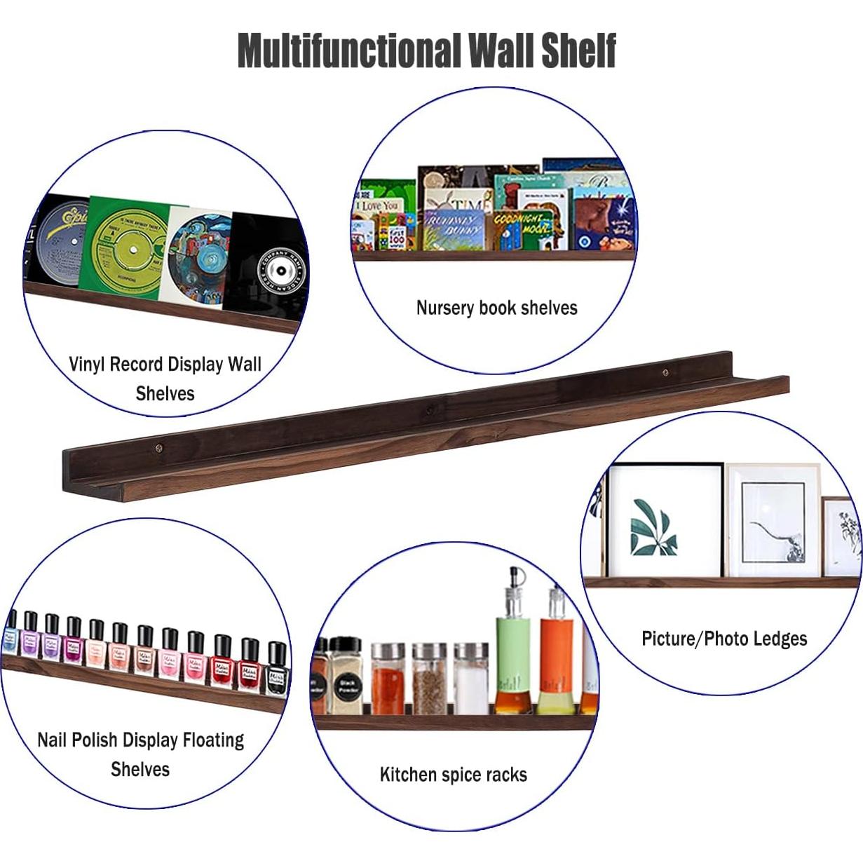 Estanterías Flotantes de Madera AZSKY 48" Nogal Profundo - Juego de 3