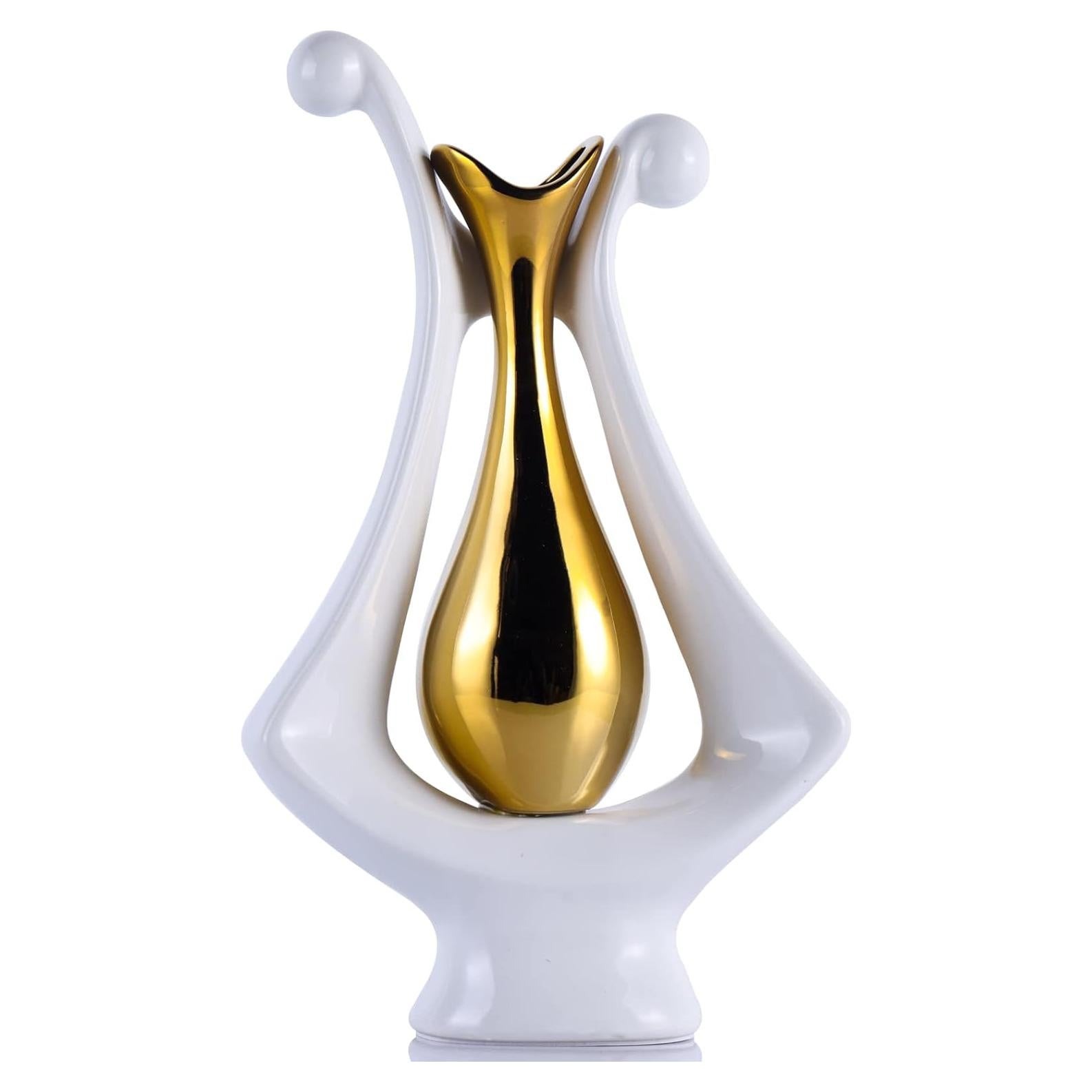 Jarrón de Cerámica Blanco y Oro XMGZQ Estilo Art Deco 1.07kg