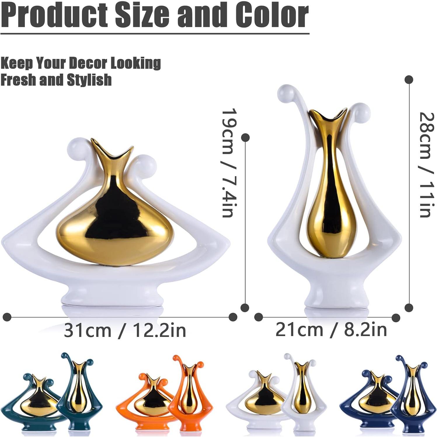 Jarrón de Cerámica Blanco y Oro XMGZQ Estilo Art Deco 1.07kg