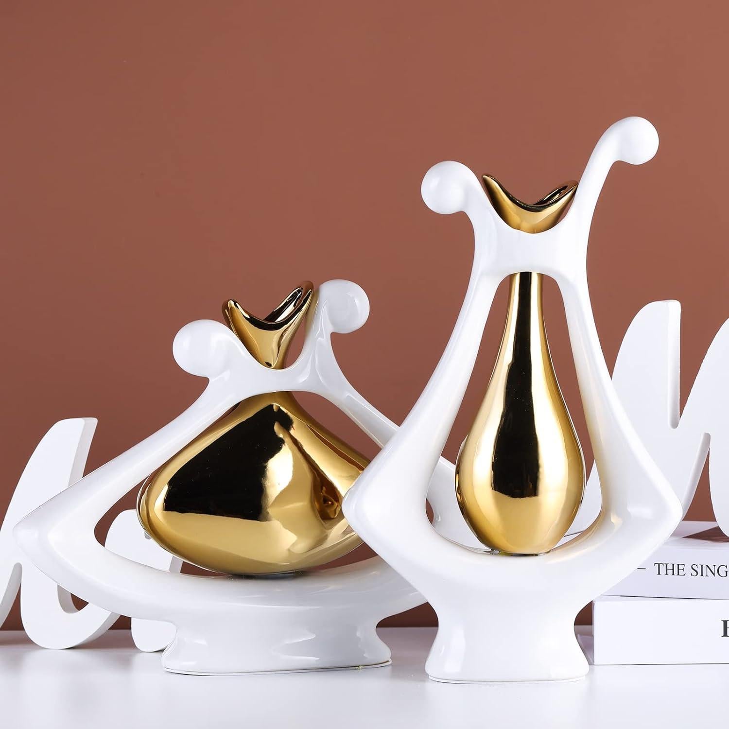 Jarrón de Cerámica Blanco y Oro XMGZQ Estilo Art Deco 1.07kg