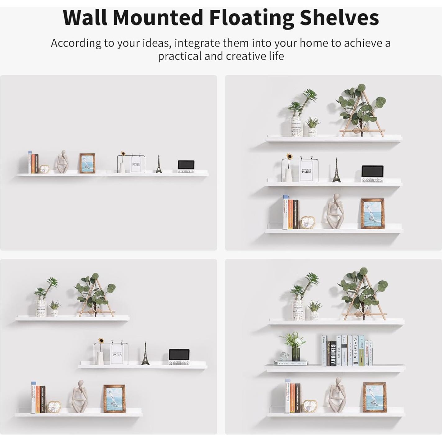 Estantes Flotantes de Madera AZSKY Set de 3 91.44 cm Blancos