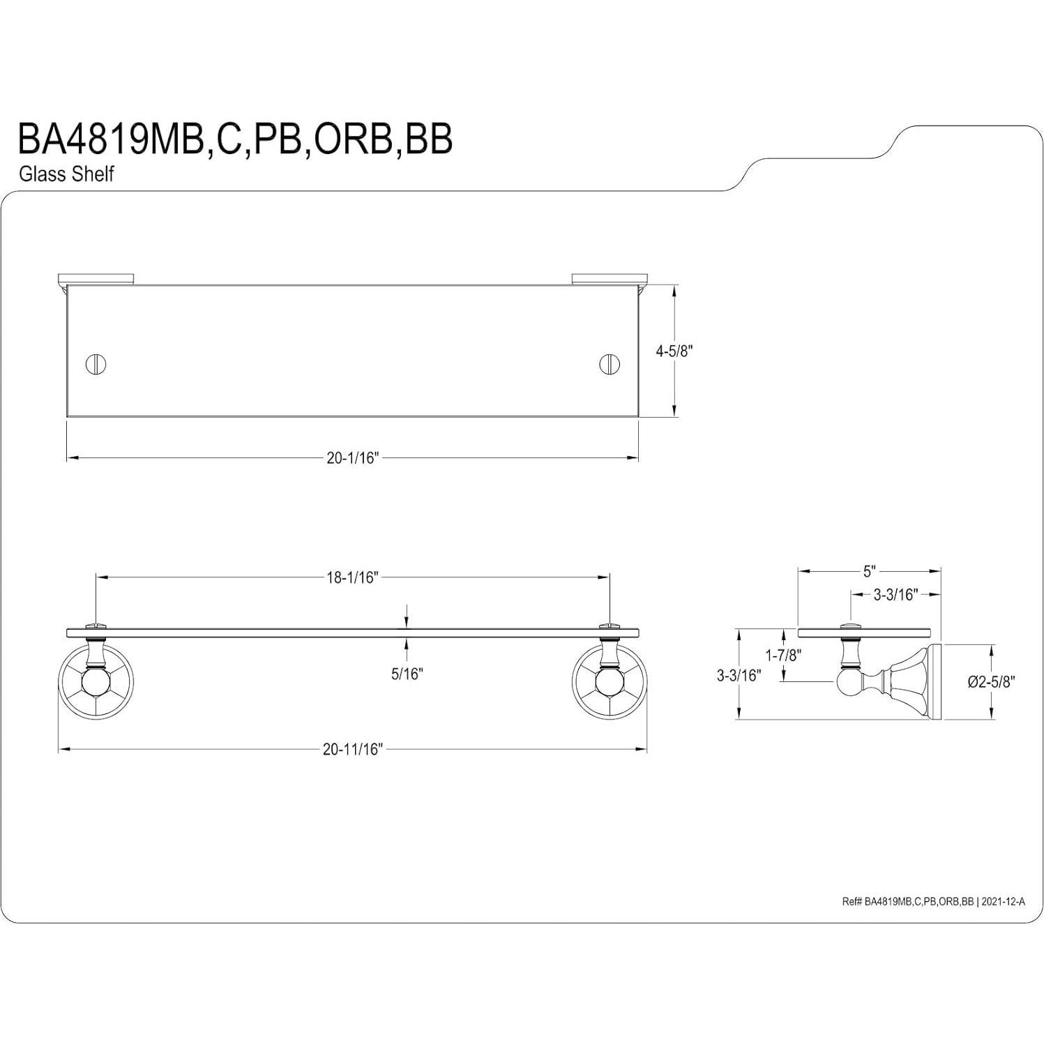 Estante de vidrio Kingston Brass BA4819PB, latón pulido 52.71 cm