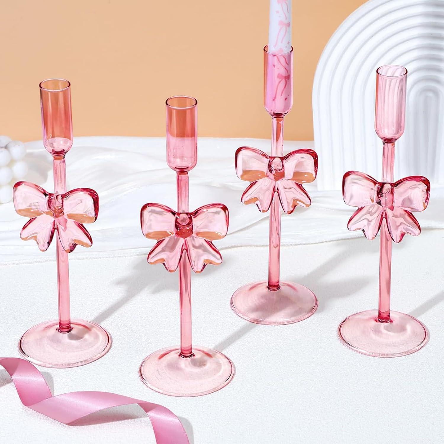 Soportes de Velas de Vidrio Rosa LTMWFH - Juego de 2, 21.3cm