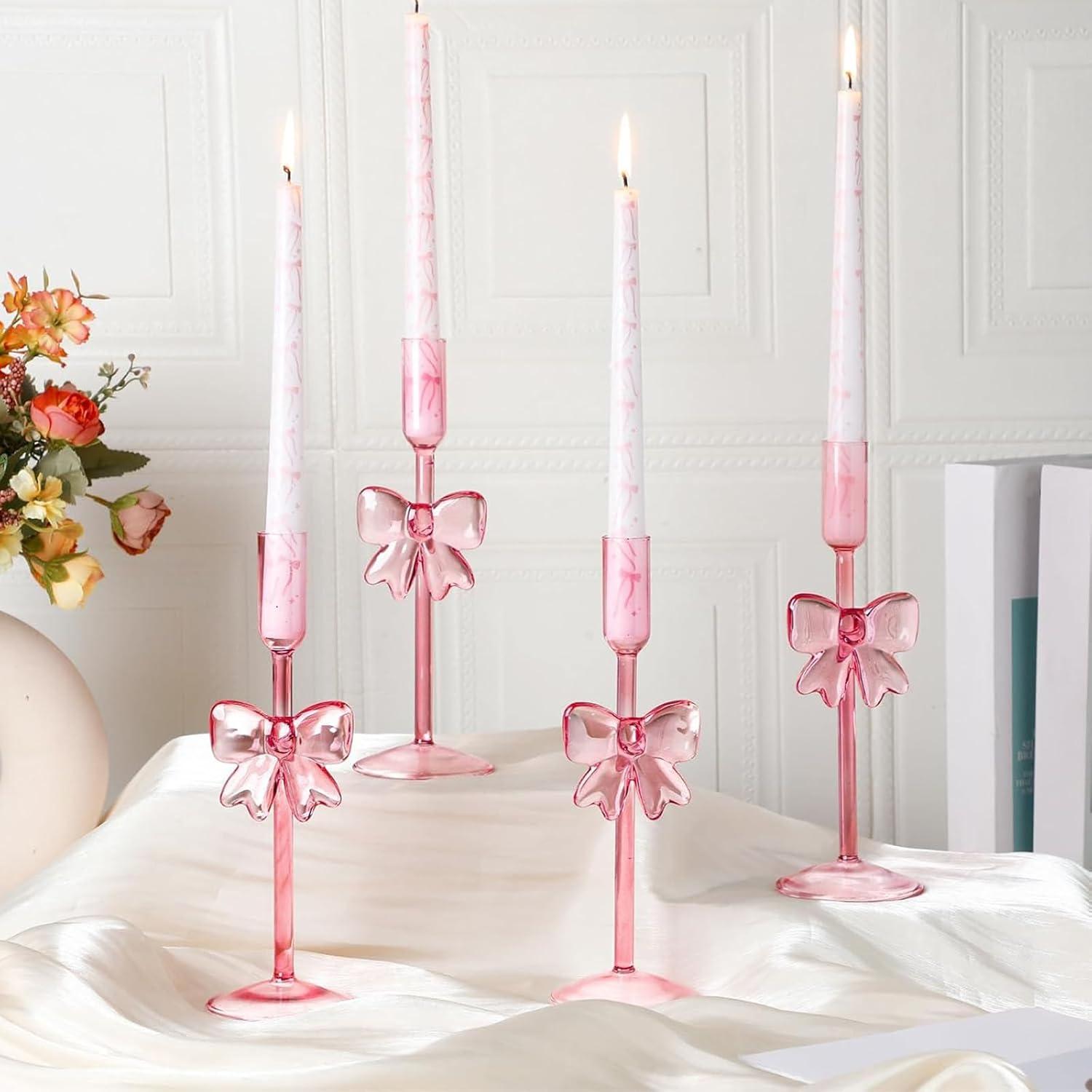 Soportes de Velas de Vidrio Rosa LTMWFH - Juego de 2, 21.3cm