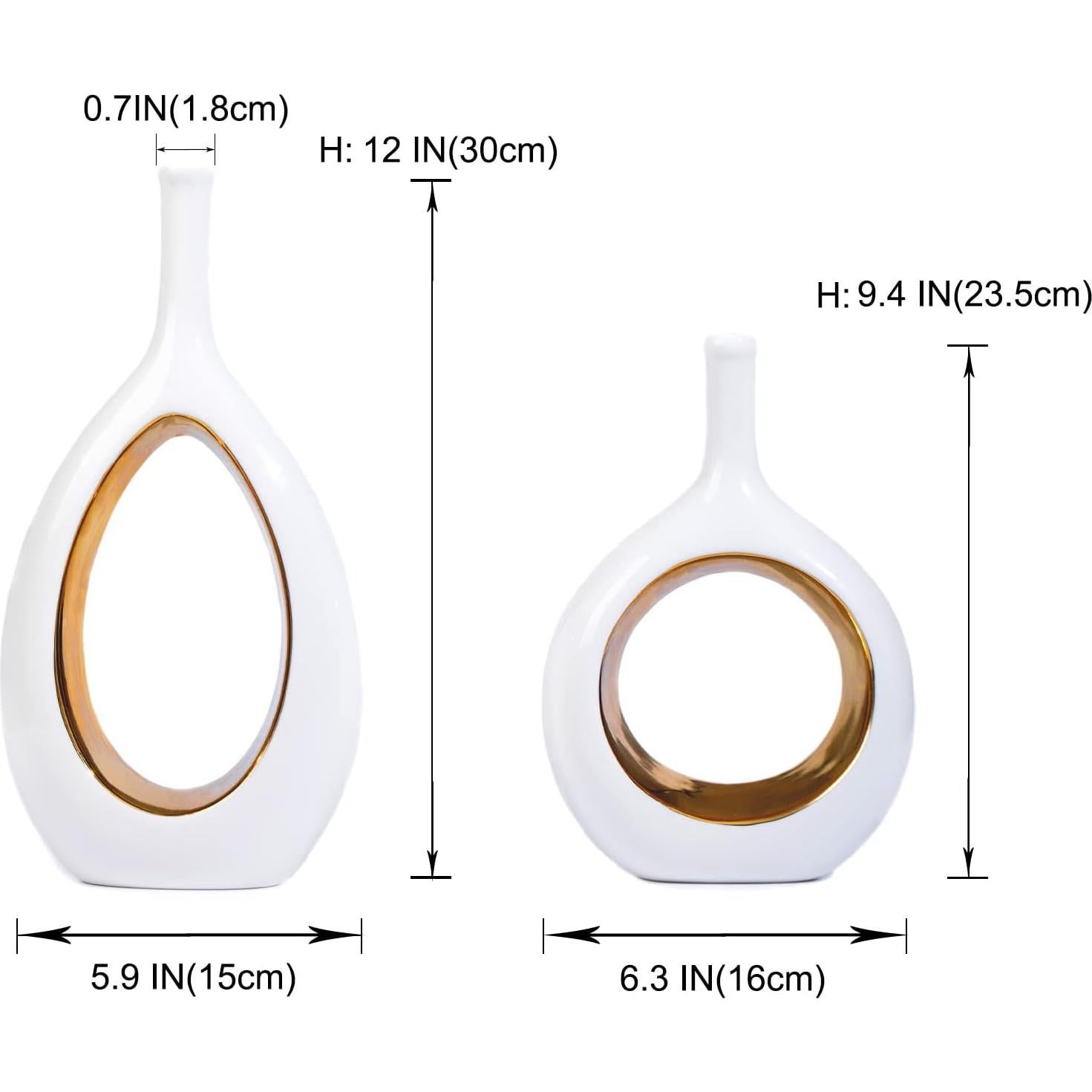 Jarrones Decorativos GaLouRo Cerámica Blanca y Dorada - Conjunto de 2