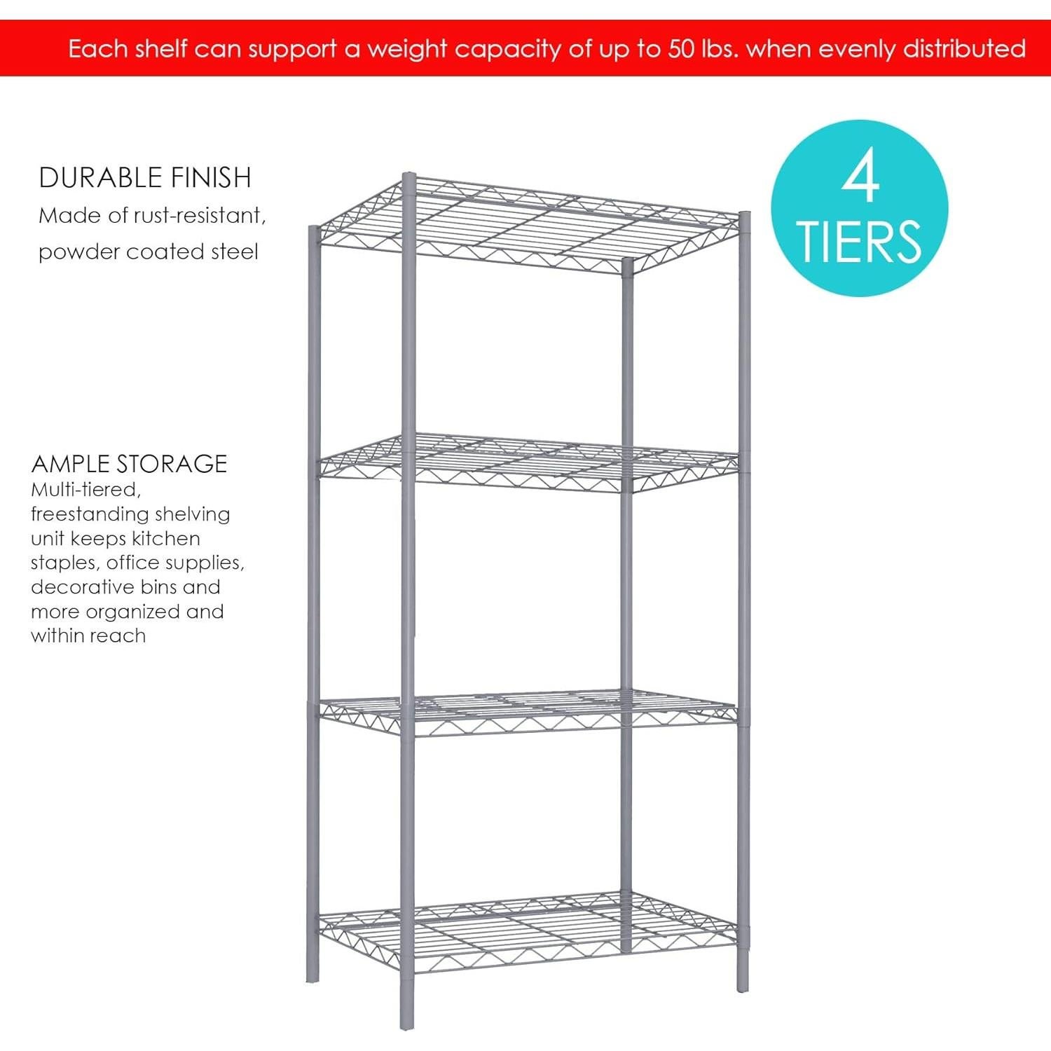 Estante de Alambre de Acero Home Basics 4 Niveles Gris