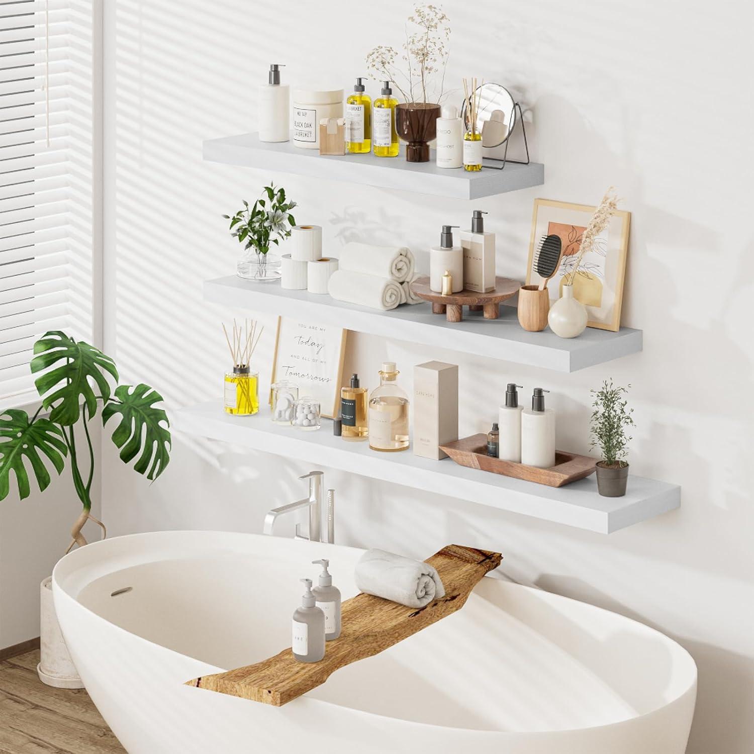 Estantes Flotantes Blancos Heimlove 90 cm x 30.5 cm - Juego de 2