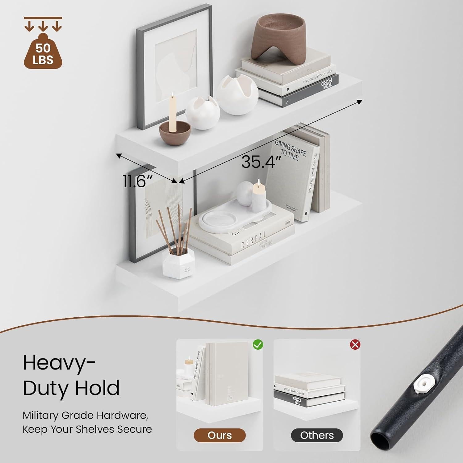 Estantes Flotantes Blancos Heimlove 90 cm x 30.5 cm - Juego de 2