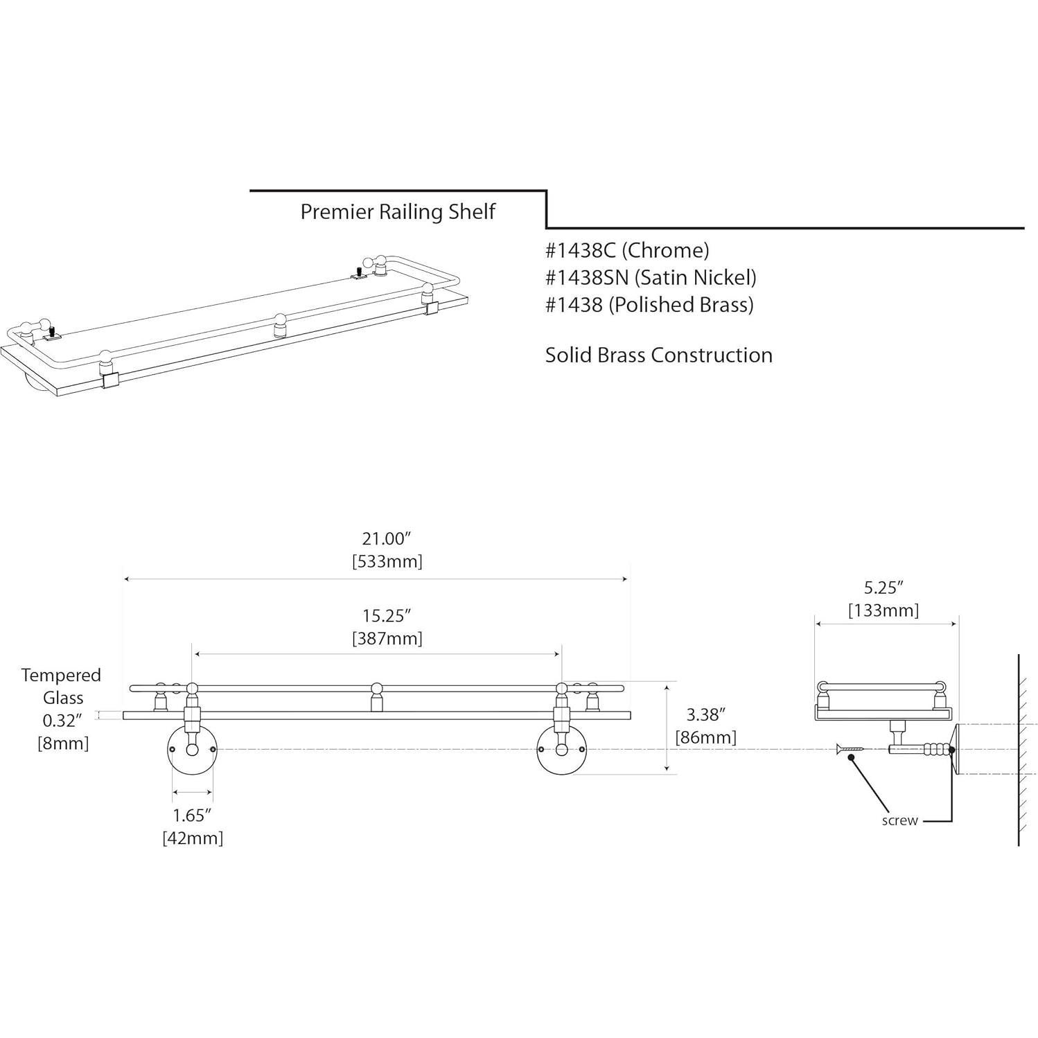 Estante de Barandilla de Vidrio Gatco 1438SN Níquel Satinado 53.34 cm