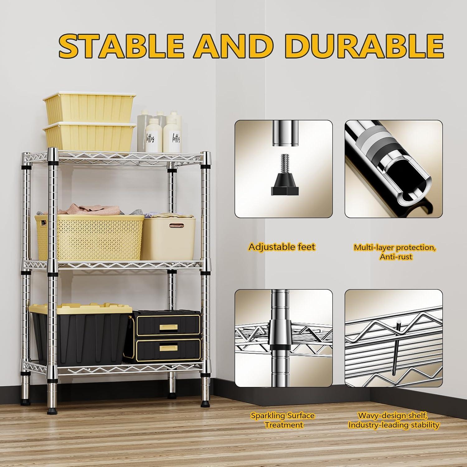 Estantería de metal 3 niveles M MZG cromo 90.2 cm H 60 cm W