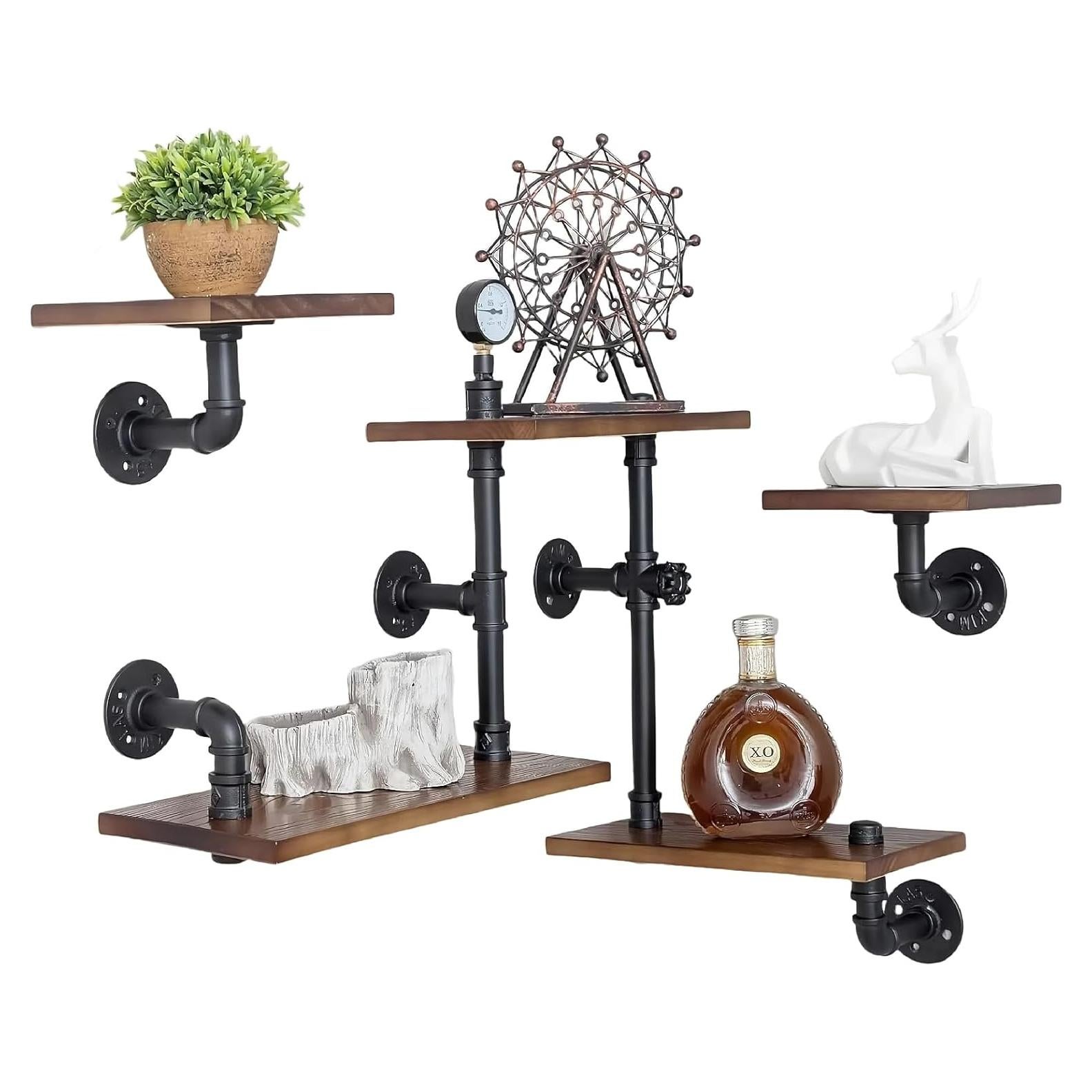 Estantes Flotantes de Escalera BIXIRAO - Juego de 3 Madera Industrial