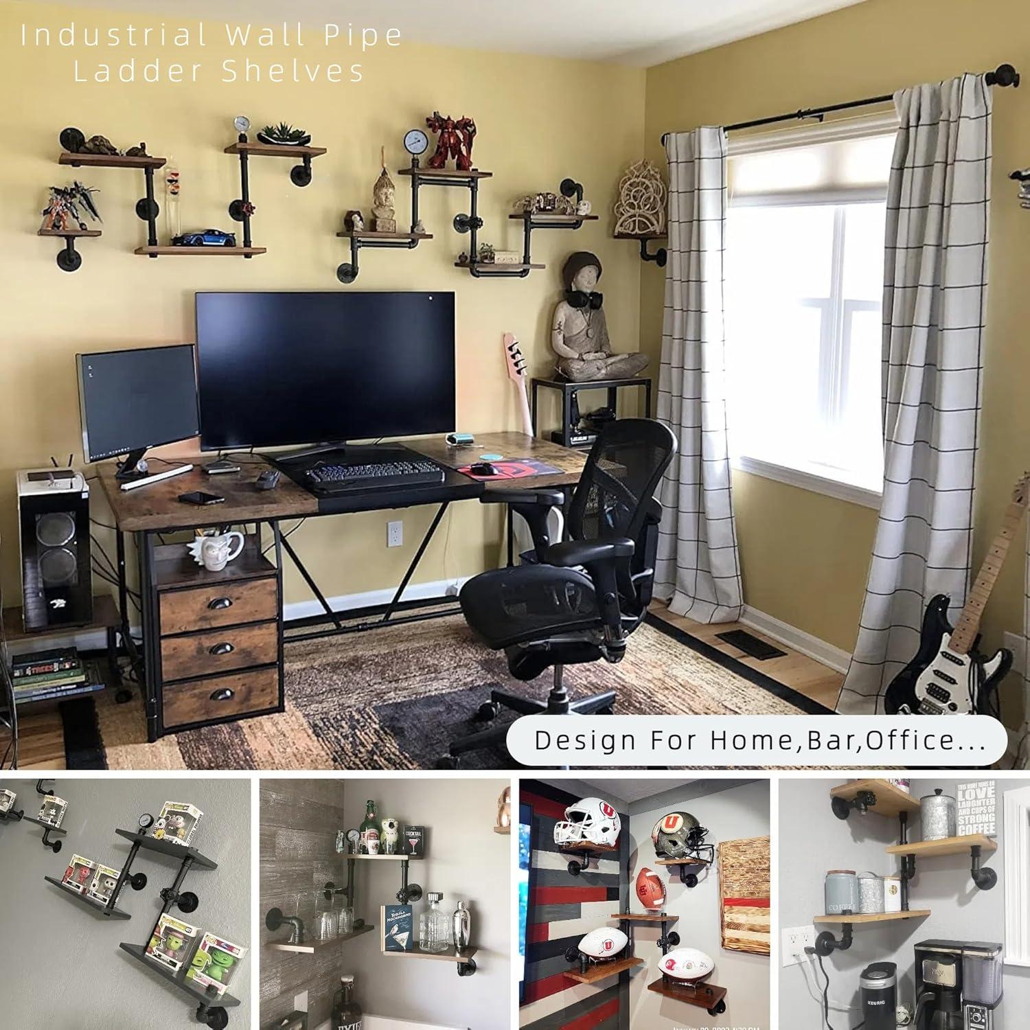 Estantes Flotantes de Escalera BIXIRAO - Juego de 3 Madera Industrial