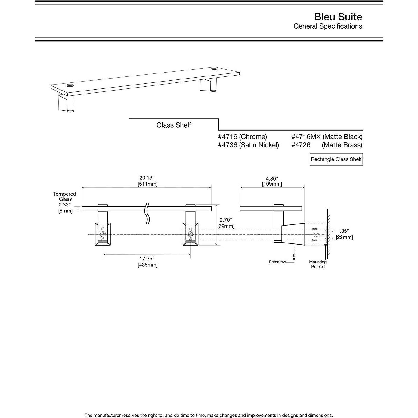 Estante de Vidrio Gatco Bleu Cromo 51.1 cm Duradero