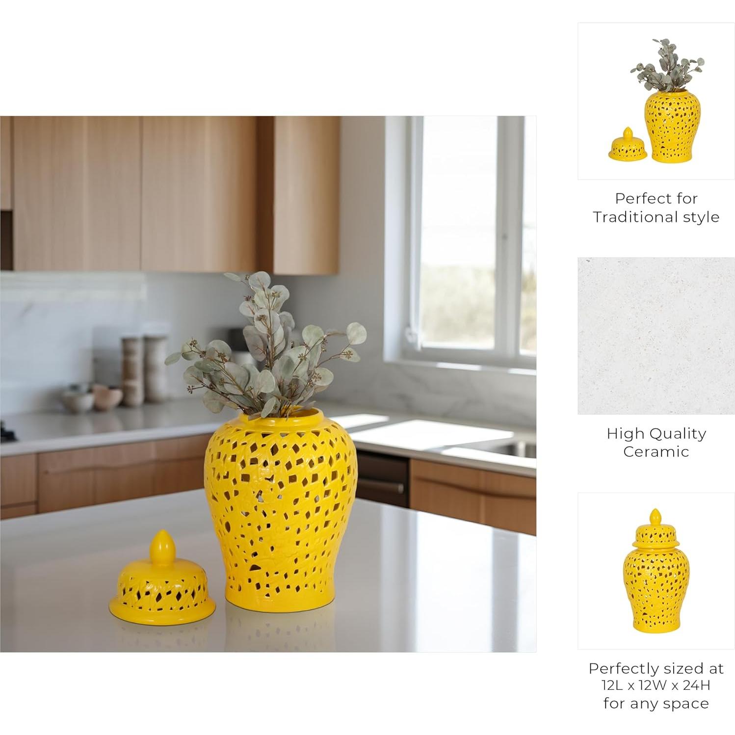 Tarro Decorativo Sagebrook Home 61 cm Amarillo Cerámica