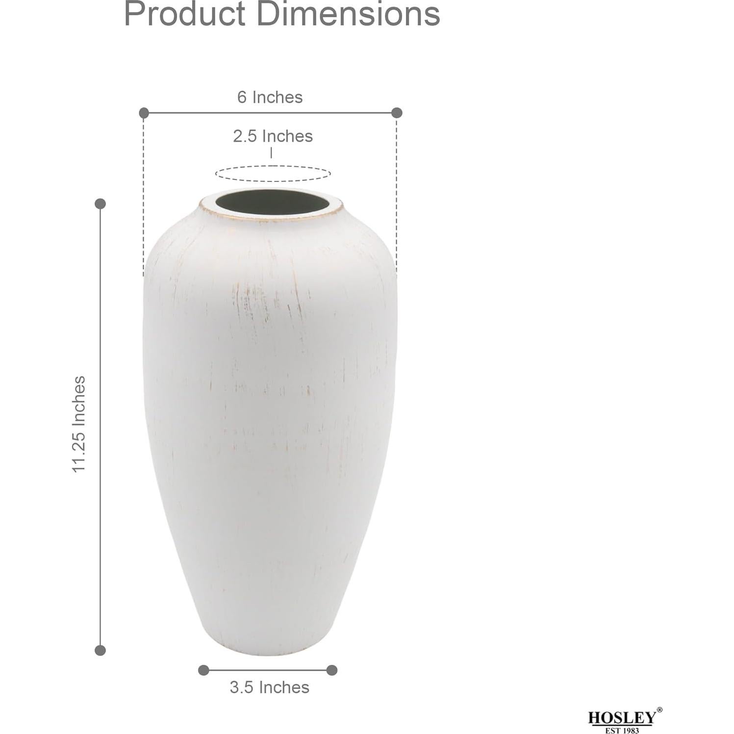 Jarrón de Metal Hosley Lavado Blanco 28 cm Decoración Hogar