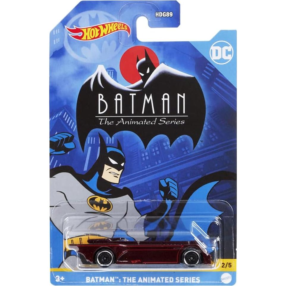 Hot Wheels Collectible Die-Cast Batman Vehicle - HDG89 ~ Batman - The Animated Series Batmobile Car ~ Dark Red ~ 2/5