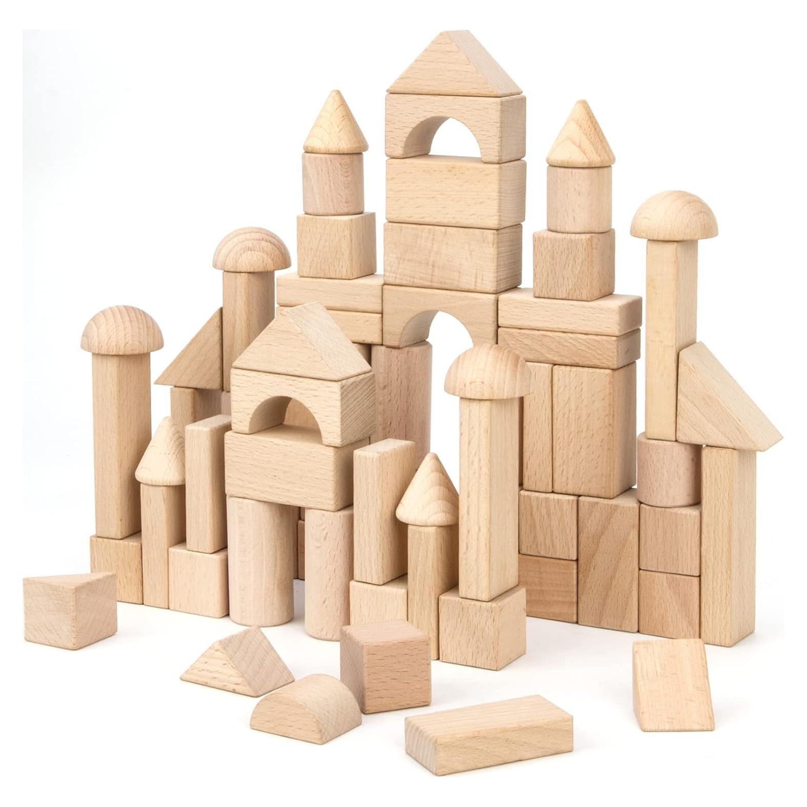 Juego de Bloques de Madera Timfuis 80 Piezas Natural