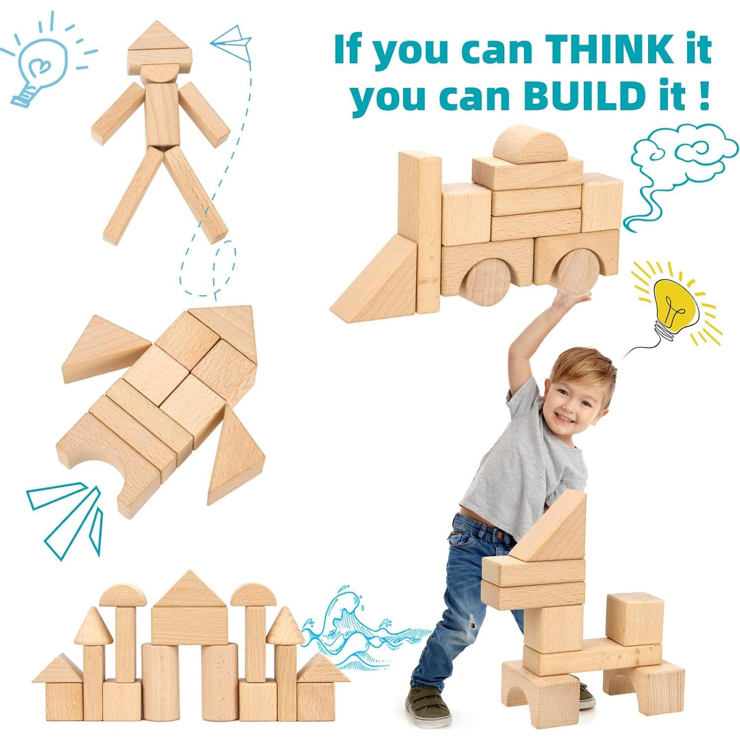 Juego de Bloques de Madera Timfuis 80 Piezas Natural