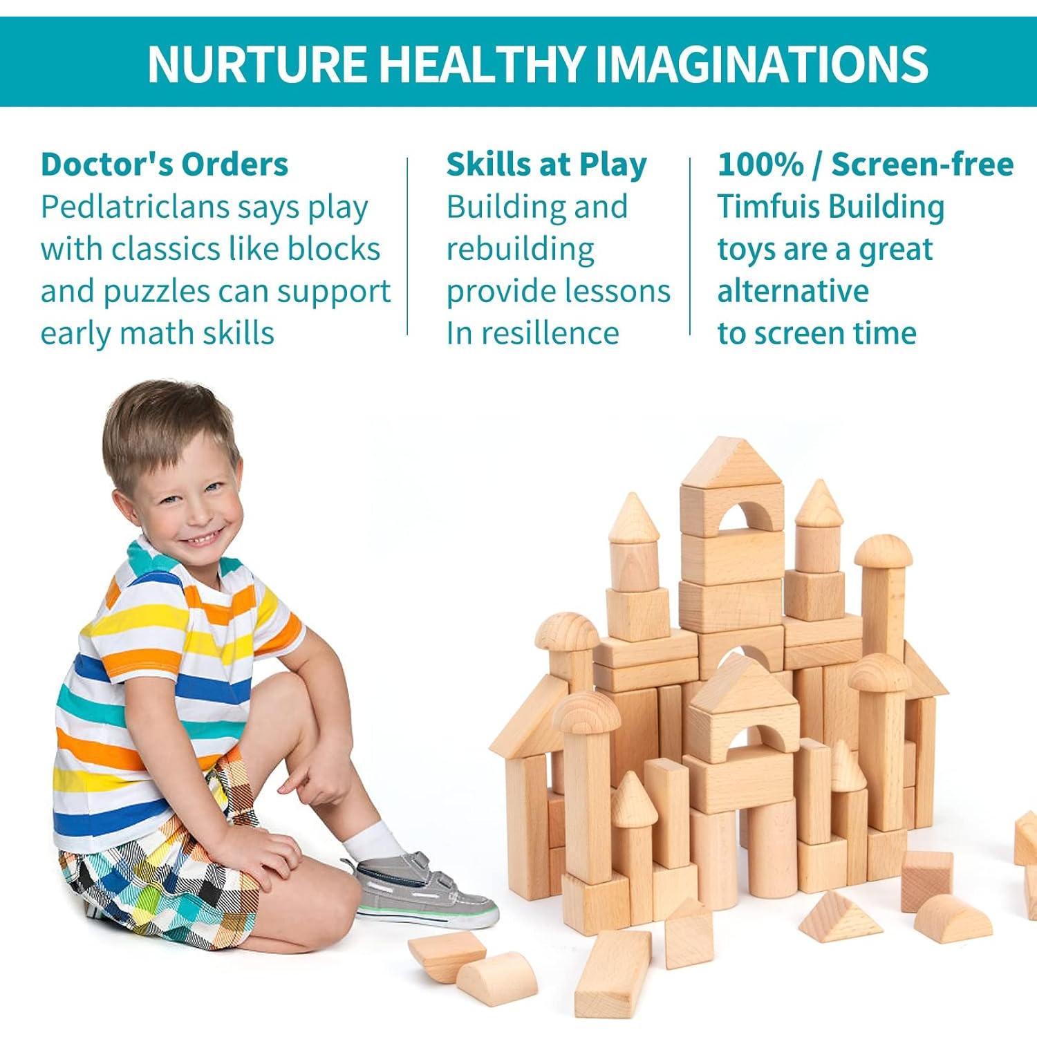 Juego de Bloques de Madera Timfuis 80 Piezas Natural